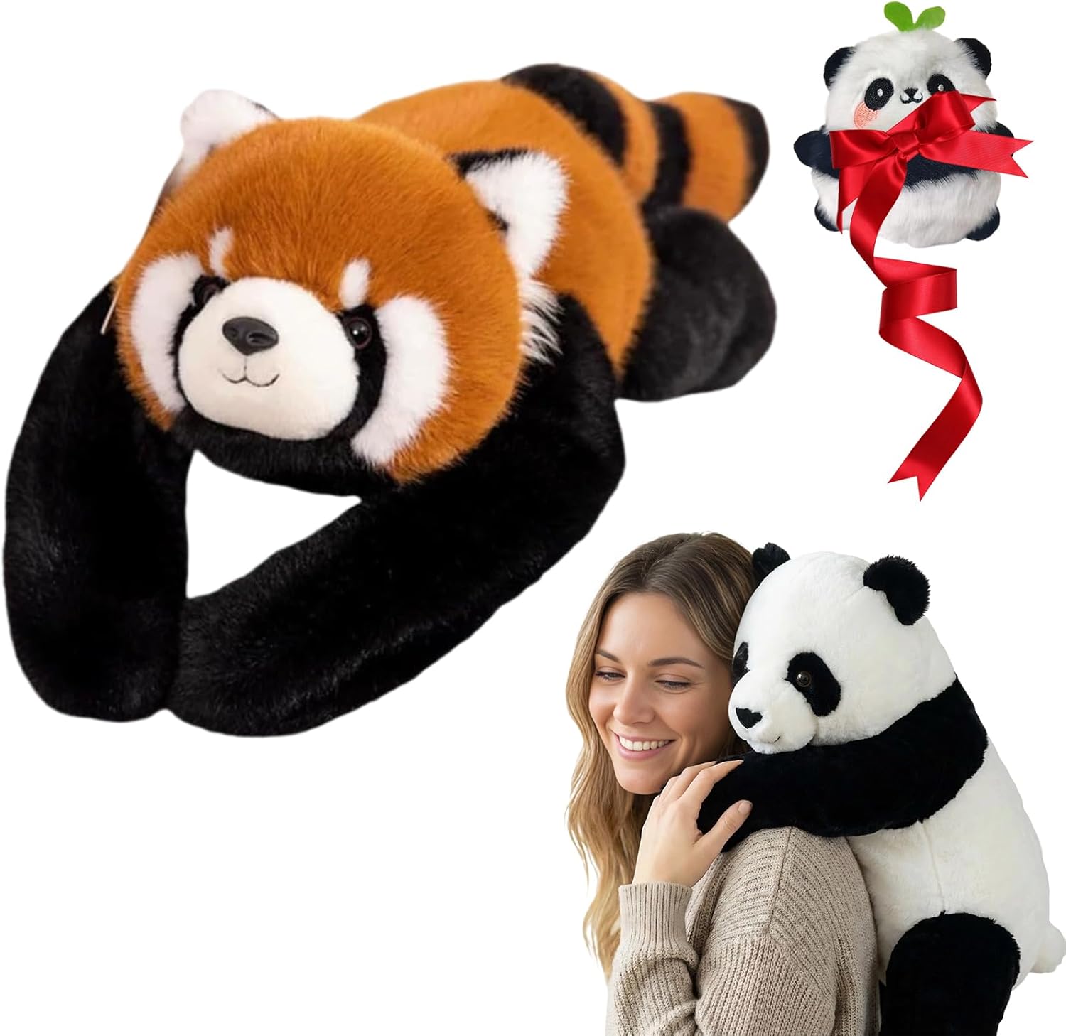 Weighted Stuffed Animal – Panda, Sloth, Bear, Koala, Raccoon & Dinosaur Plushie with Extra-Long Hugging Arms, Soft Huggable Stuffed Animal for Comfort (Panda, 25.6'')
