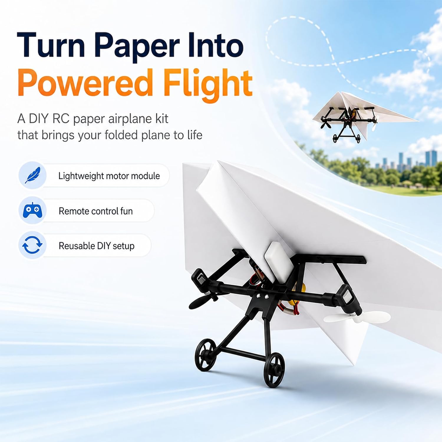 Paper Airplane Kit DIY Rc Plane Micro to Build for Adults Remote Control Power Motor Aircraft with Propeller Electric Flying Motorized Module Easy to Fly Powered Small Flying Controller