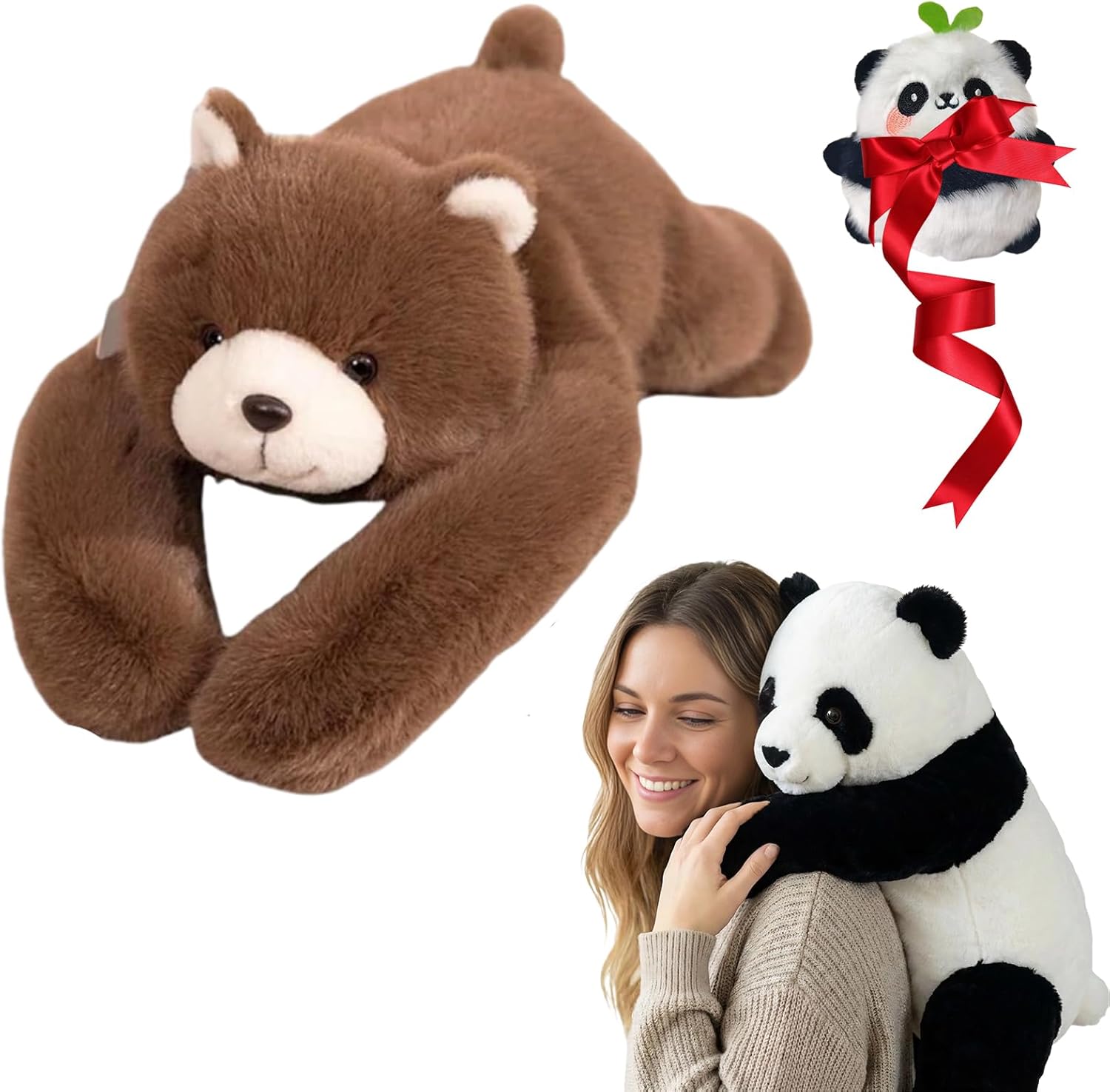 Weighted Stuffed Animal – Panda, Sloth, Bear, Koala, Raccoon & Dinosaur Plushie with Extra-Long Hugging Arms, Soft Huggable Stuffed Animal for Comfort (Panda, 25.6'')