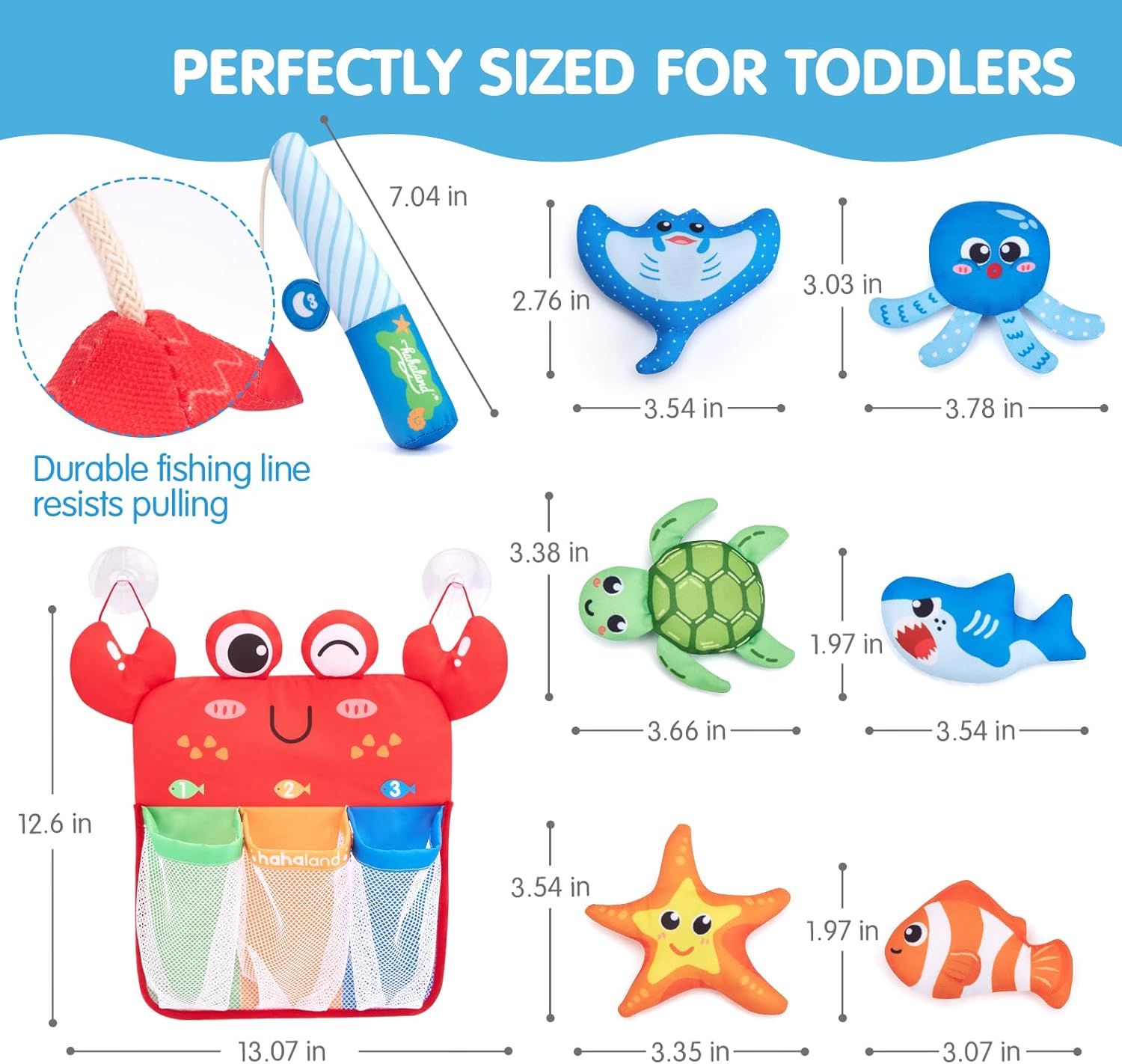 Montessori Fishing Bath Toy Set, Soft Bathtub Fishing Game with 6 Colorful Ocean Animals & Fishing Pole, 1 2 Year Old Baby Water Pool Toys with Suction Storage Bag