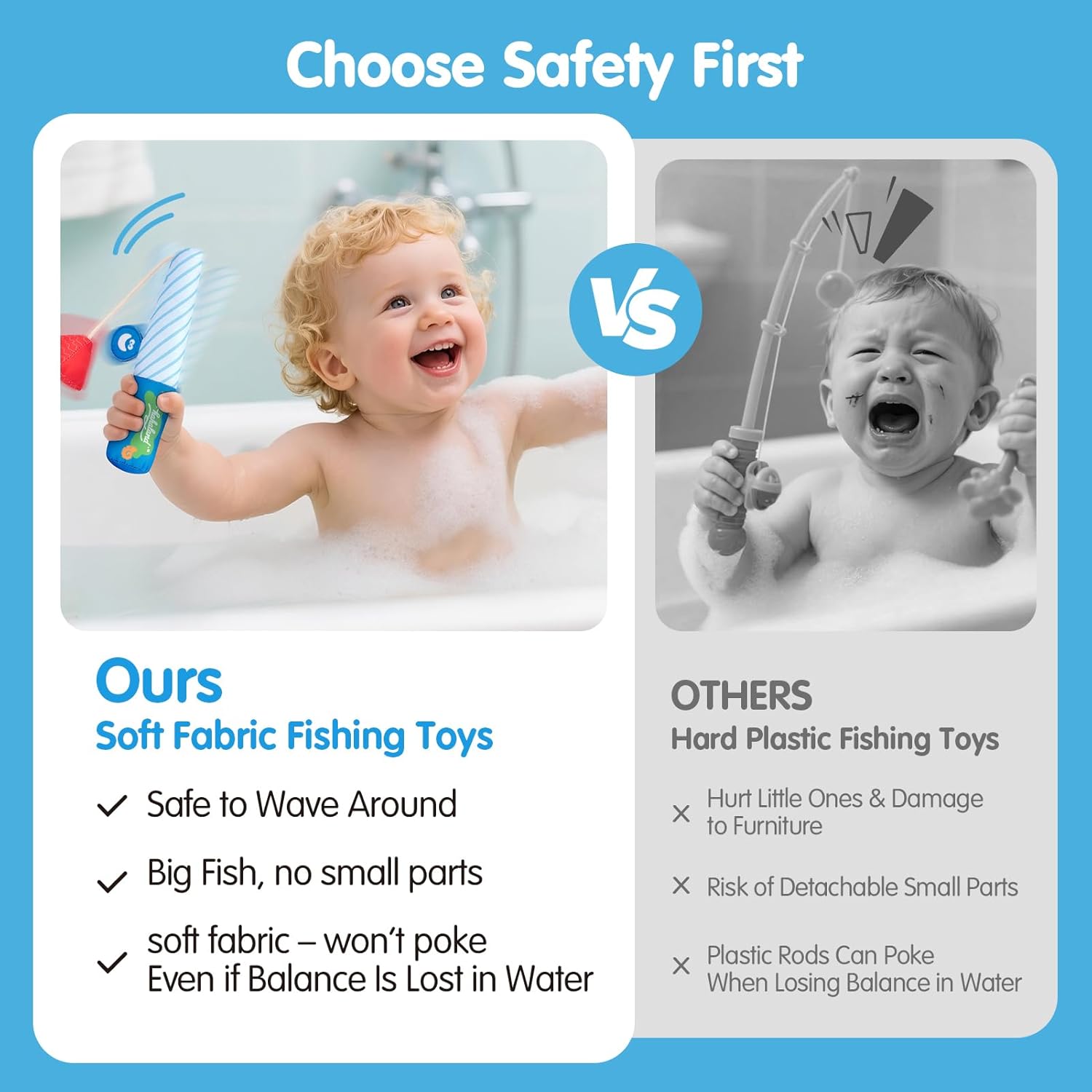 Montessori Fishing Bath Toy Set, Soft Bathtub Fishing Game with 6 Colorful Ocean Animals & Fishing Pole, 1 2 Year Old Baby Water Pool Toys with Suction Storage Bag