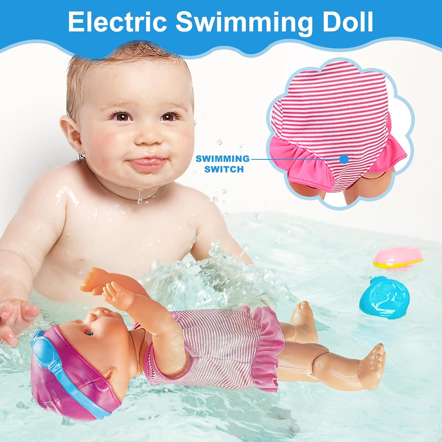 2026 New Electric Waterproof Swimmer Doll，for Pools/Bathroom Play | Waterproof Electric Swimming Doll features lifelike backstroke, perfect as a fun bath toy.