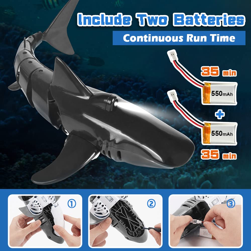 Summervibes Remote Control Shark Toys 1:18 High Simulation Scale Fish with Light for Lake Bathroom Pool 2.4g Electric RC Boat Birthday Couple Christmas Gifts