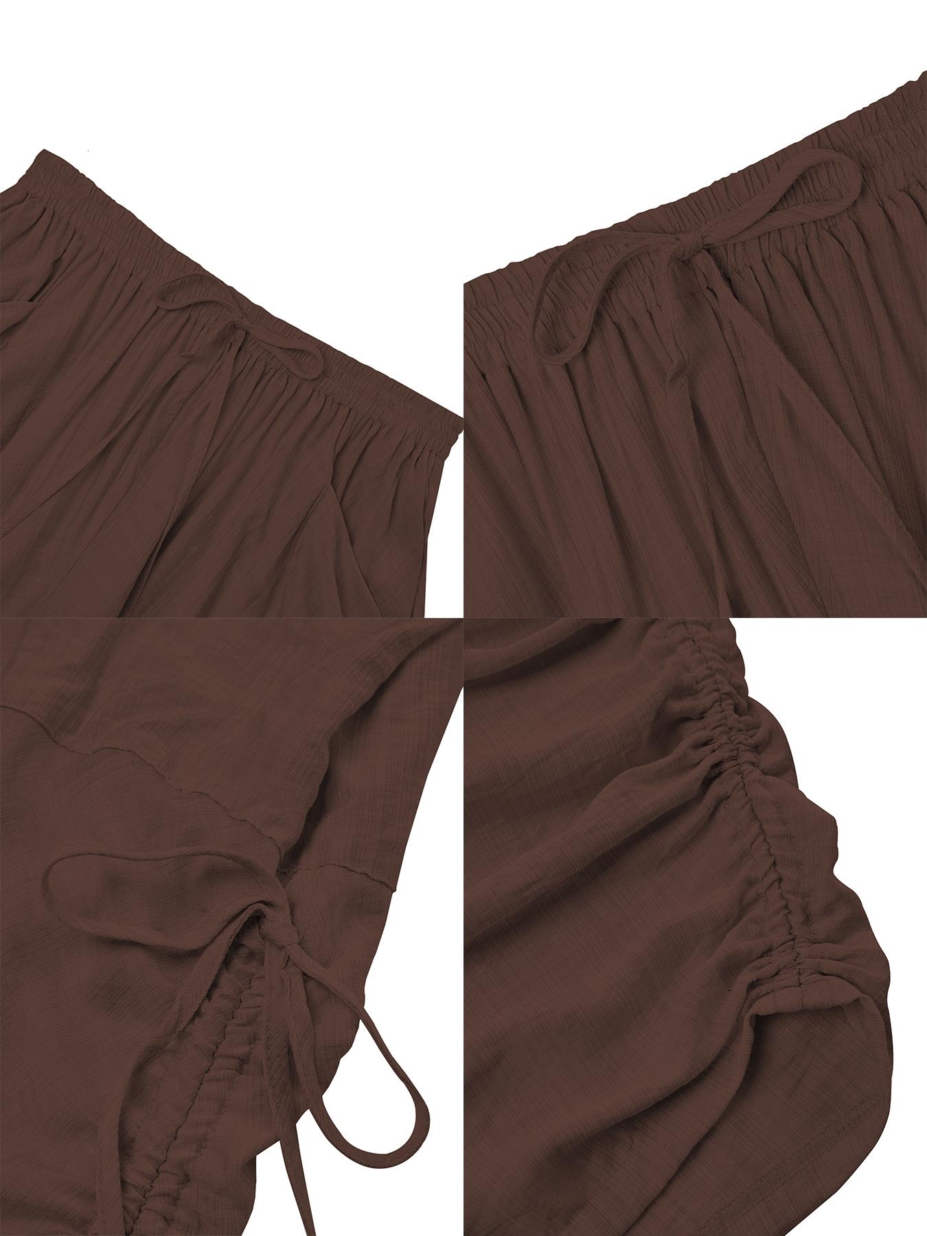Women's Casual Loose-Fit Wide Leg Drawstring Pants, All-Season Woven Fabric, Long Plain Design, Daily Commute & Vacation Wear