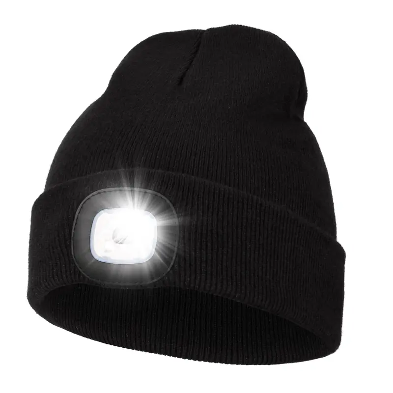 Unisex Hat with Light, USB Rechargeable Hands Free Headlamp LED Beanie, Winter Gifts for Men Dad Father Husband Him