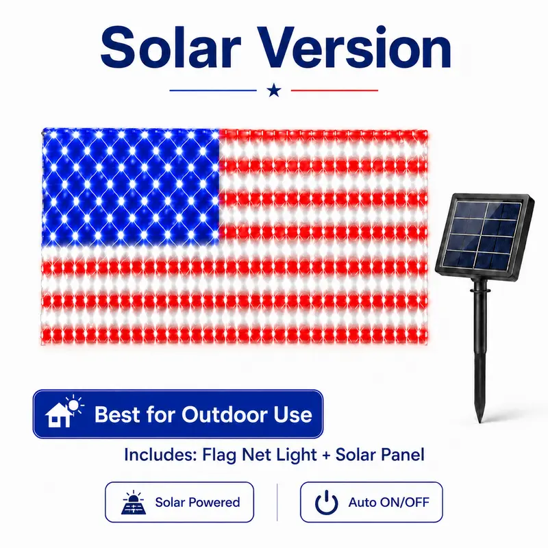 Solar American Flag Lights Outdoor American Flag Net Lights 6.5ft x 3.28ft Super Bright,Memorial Day Decorations of The United States for Independence/National/Memorial Day,July 4th Waterproof solar lights outdoor