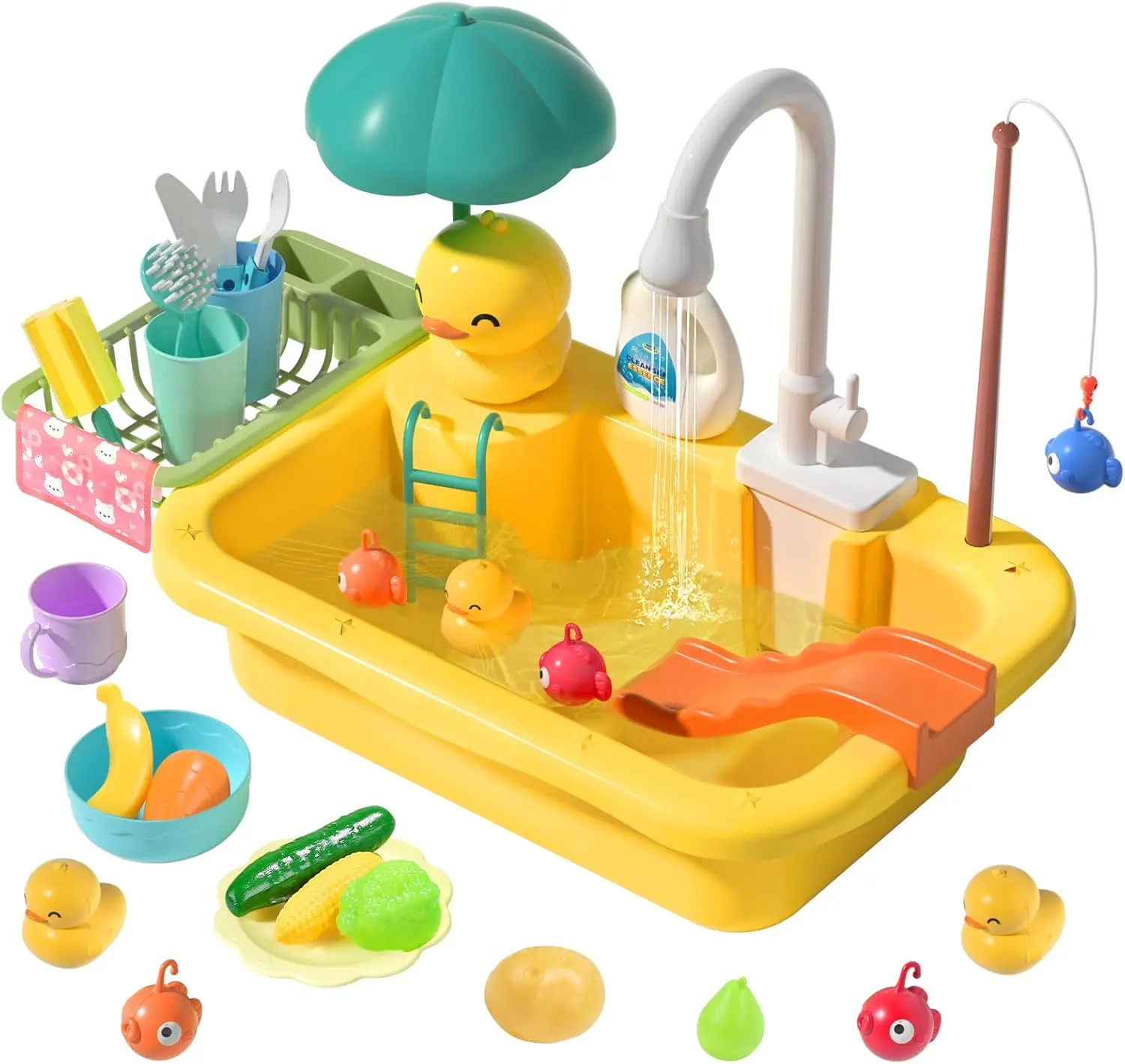 Play Sink with Running Water, Pretend Play Kitchen Sink with Upgraded Electric Faucet, Realistic kitchen play set learning cookingset Plastic Toy