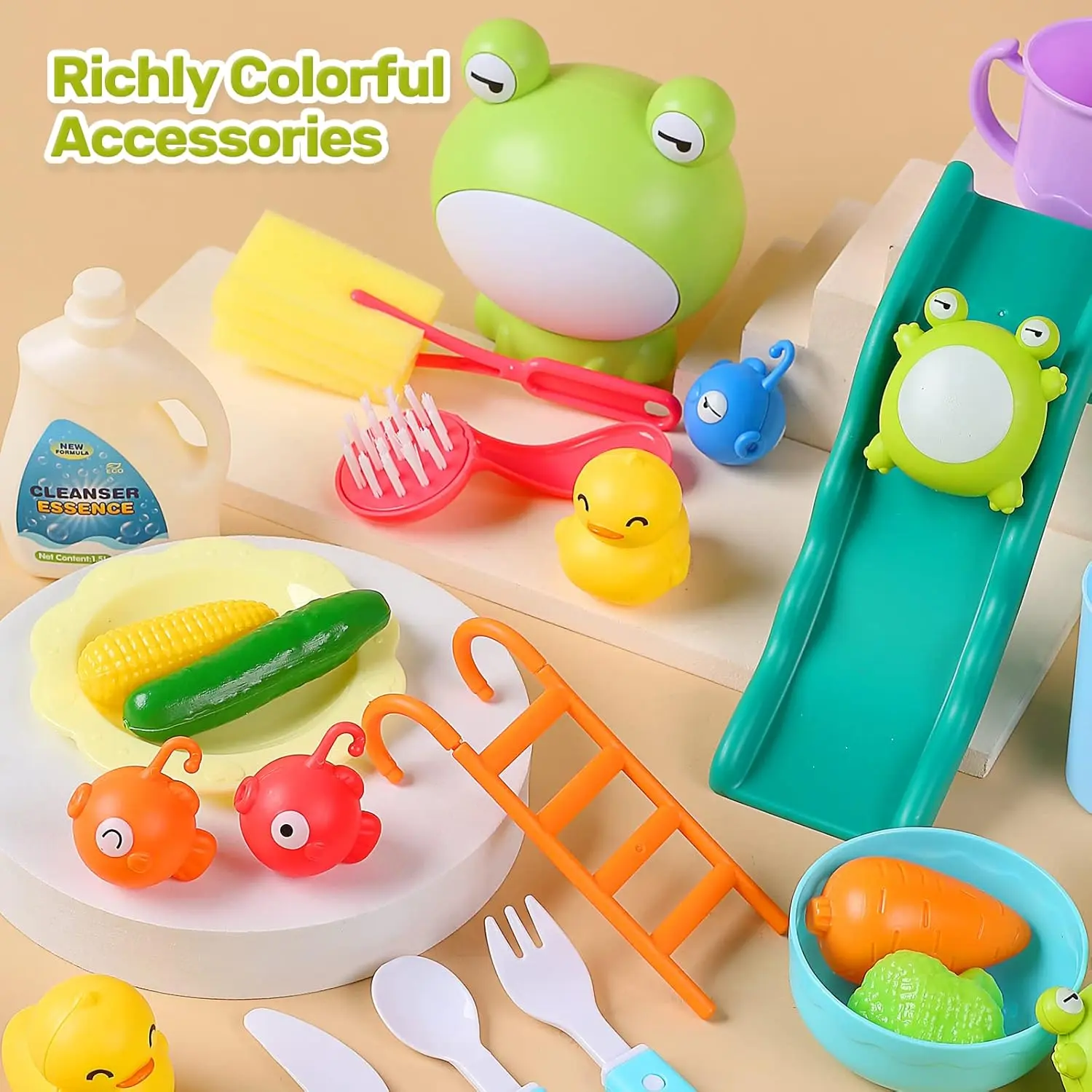 Play Sink with Running Water, Pretend Play Kitchen Sink with Upgraded Electric Faucet, Realistic kitchen play set learning cookingset Plastic Toy