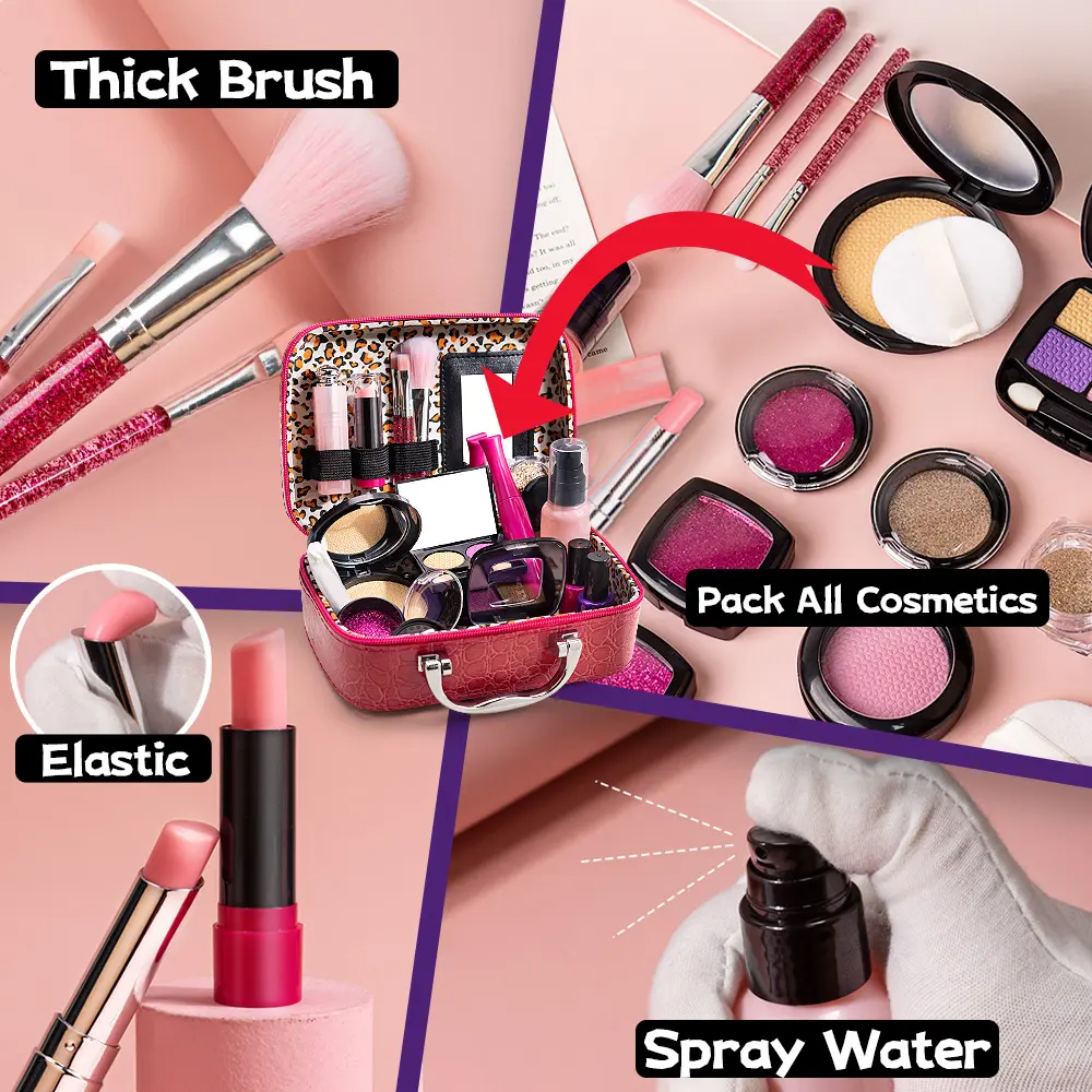 Simulated Makeup Kit for Girls, Play Makeup Set for Kids - Includes Cosmetic Bag for Birthdays and Christmas, Imaginary Makeup Fun for Toddlers and Little Girls Ages 3+