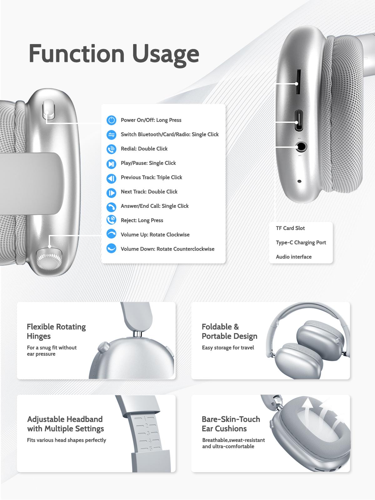Wireless Over-ear Headphone,Bluetooth-compatible Headset For Sports,Gaming summerwins