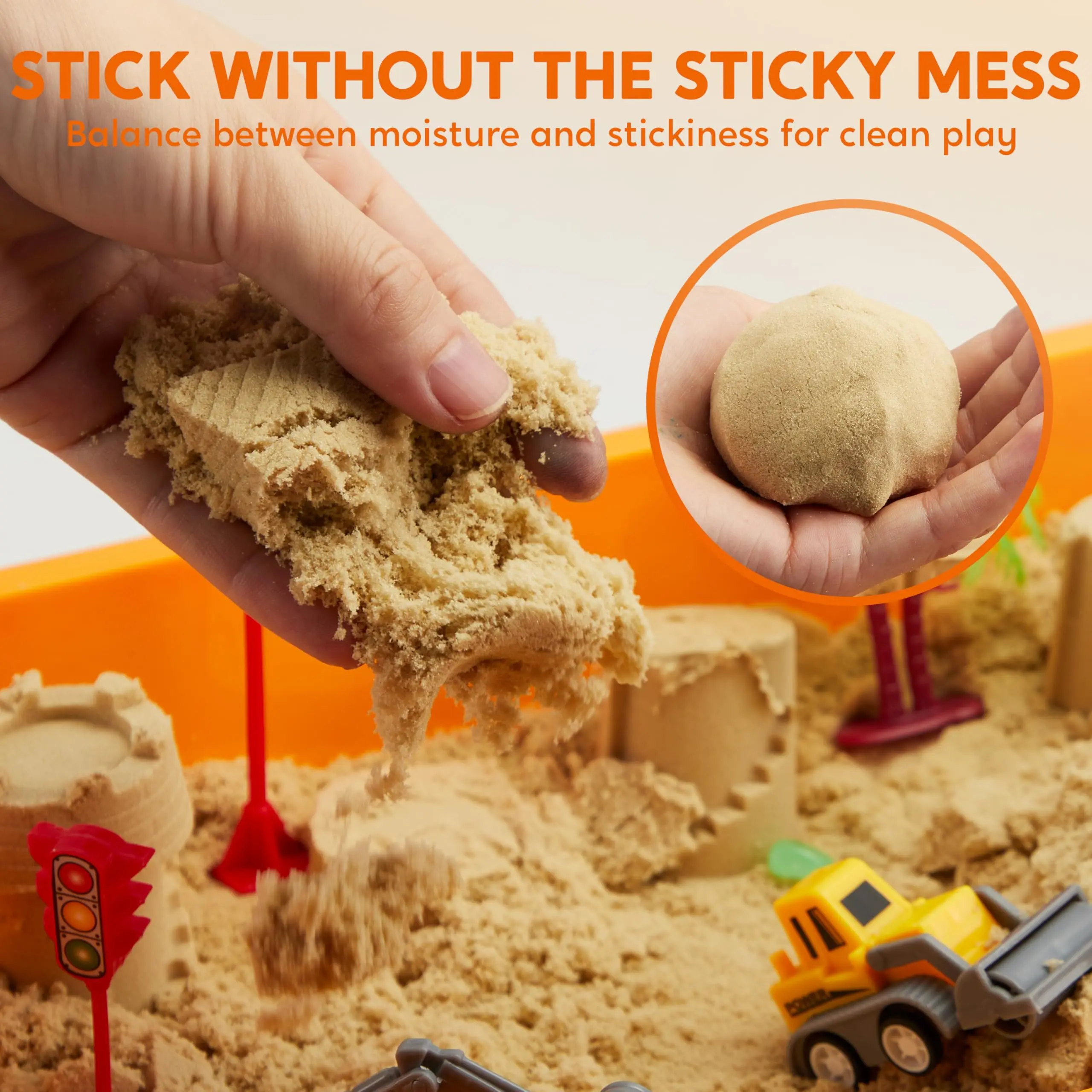 Construction Sensory Bin for Toddlers with Glow in The Dark Stones, Sandbox with Lid Castle Building kit.