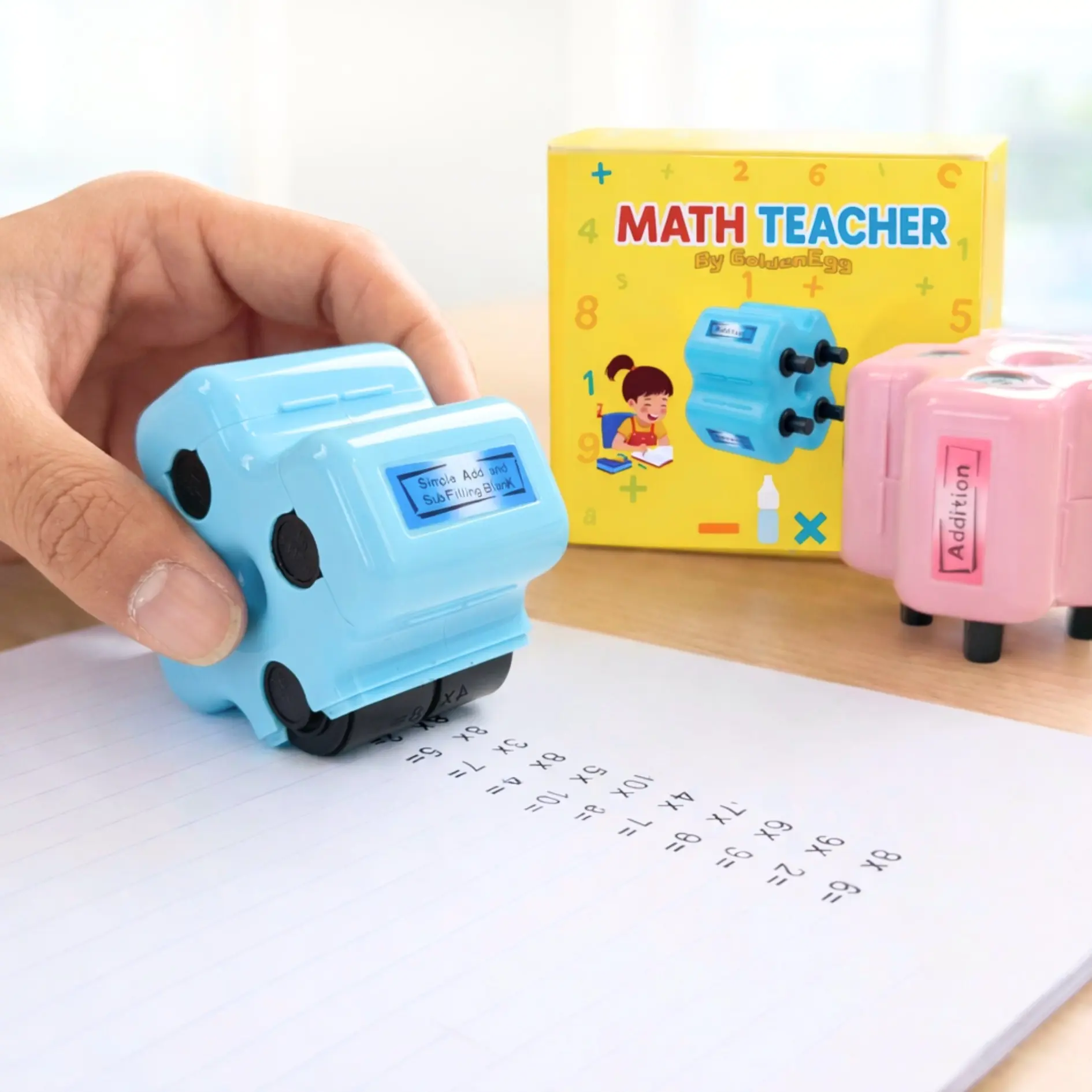 Math Teacher 4 in 1 Math Roller Stamp, Addition Subtraction  Multiplication Practice Tool, Math Stamp Roller for Kids  Ages 5-9 Classroom Home Use, Math Gift for Kids