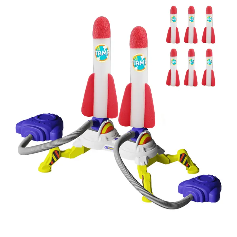 Rocket Launcher Toy Set - Light-Up Glow Foam Rockets, Adjustable Launch Stand with Durable Base for Stomping, 200 ft Launch Range, Playful Flying Toys, Outdoor Family Fun Holiday Gift Idea