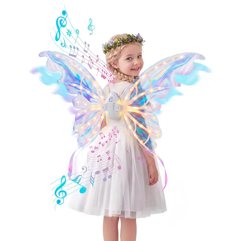 Electric Butterfly Wings Set, Moving Fairy Wings with Music and LED Lights, Light up Glowing Angel Wings Costume for Kids Girls for Halloween Cosplay Party, Birthday Gifts