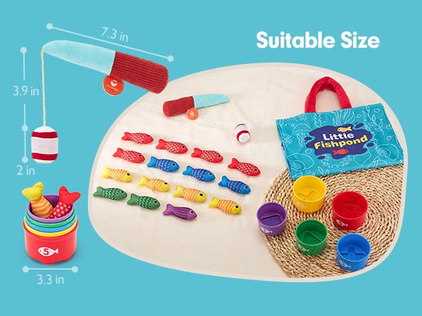 hahaland Toddler Fishing Set-10 in 1 Cloth Fishing Game Toddler Toys with Stacking Cups - Number Counting, Color Sorting Learning,Montessori-Inspired Fishing Game with 22 Pcs for 1 Year Old Boys Girls,Newborn/toddler Birthday Gift,Stackable Fish Buckets