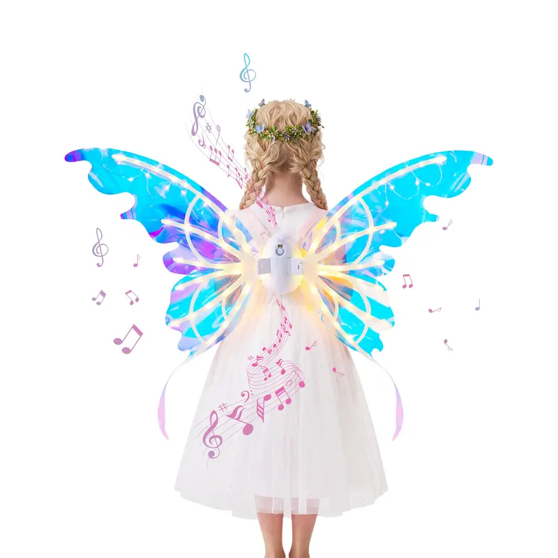 Electric Butterfly Wings Set, Moving Fairy Wings with Music and LED Lights, Light up Glowing Angel Wings Costume for Kids Girls for Halloween Cosplay Party, Birthday Gifts