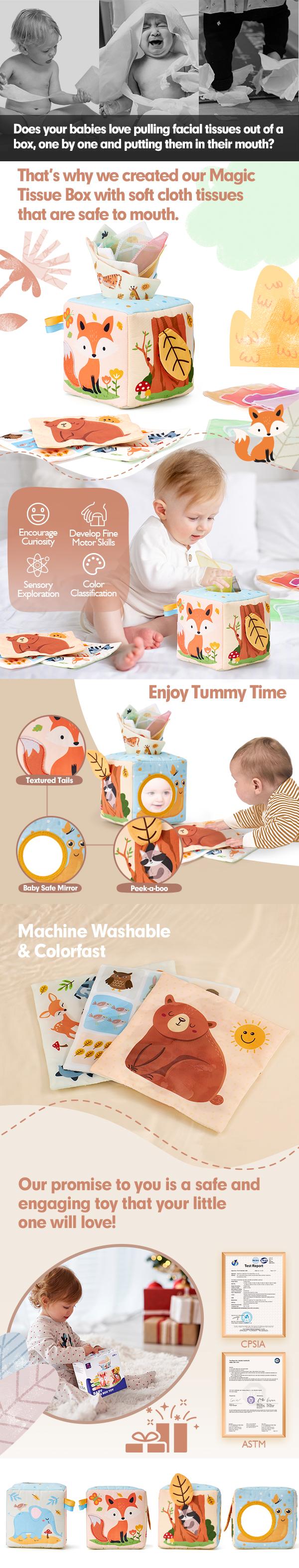 Hahaland Baby Tissue Box Toy-Stuffers 6-18 Months Old Sensory Pulling Play Scarf Toy Montessori Toys Must Haves Valentines Day Baby Gifts Easter Basket Stuffers Creative Magnetic Blocks Math Learning Blocks