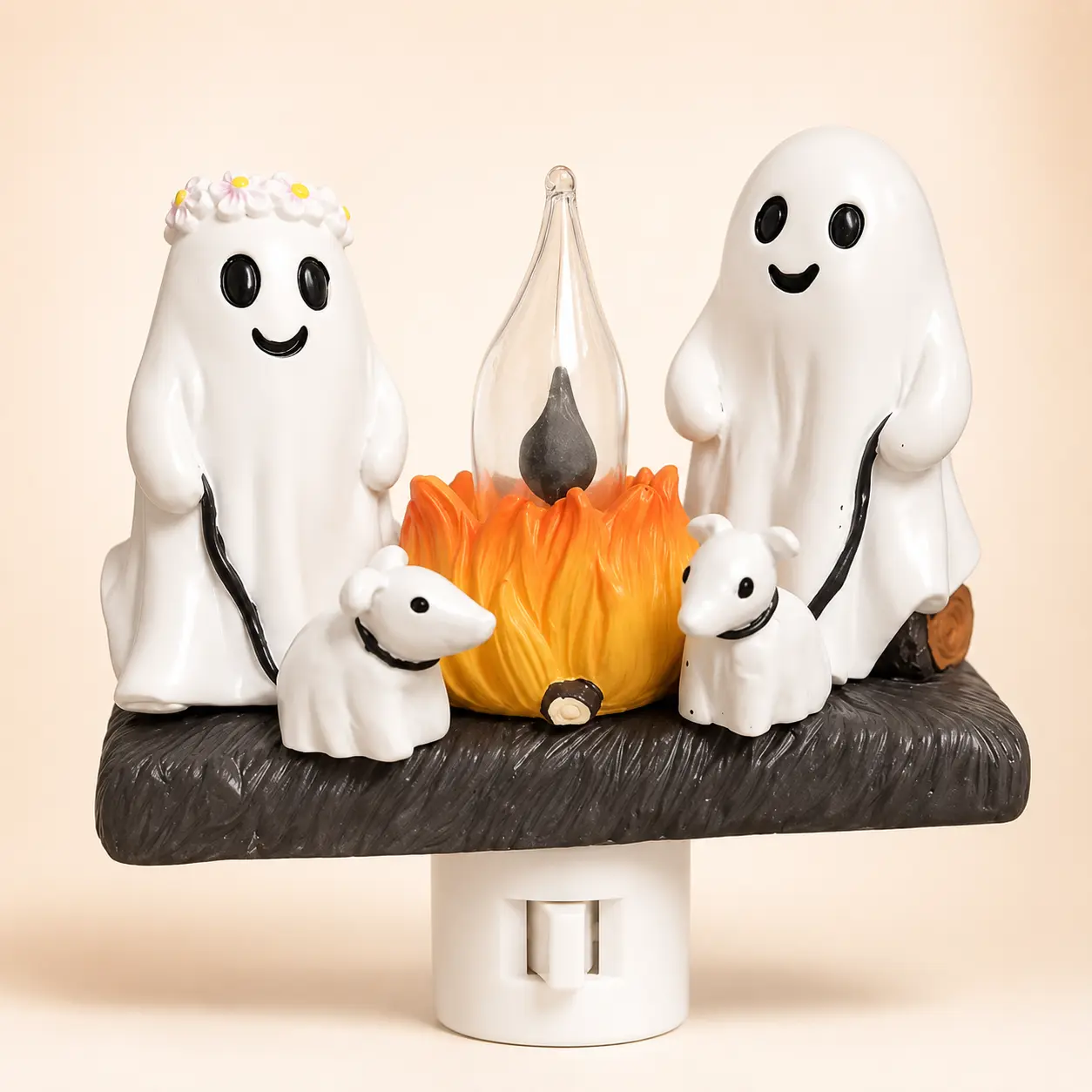 3D Flickering Campfire Night Light - Halloween & Christmas Decor, Resin Indoor Holiday Light