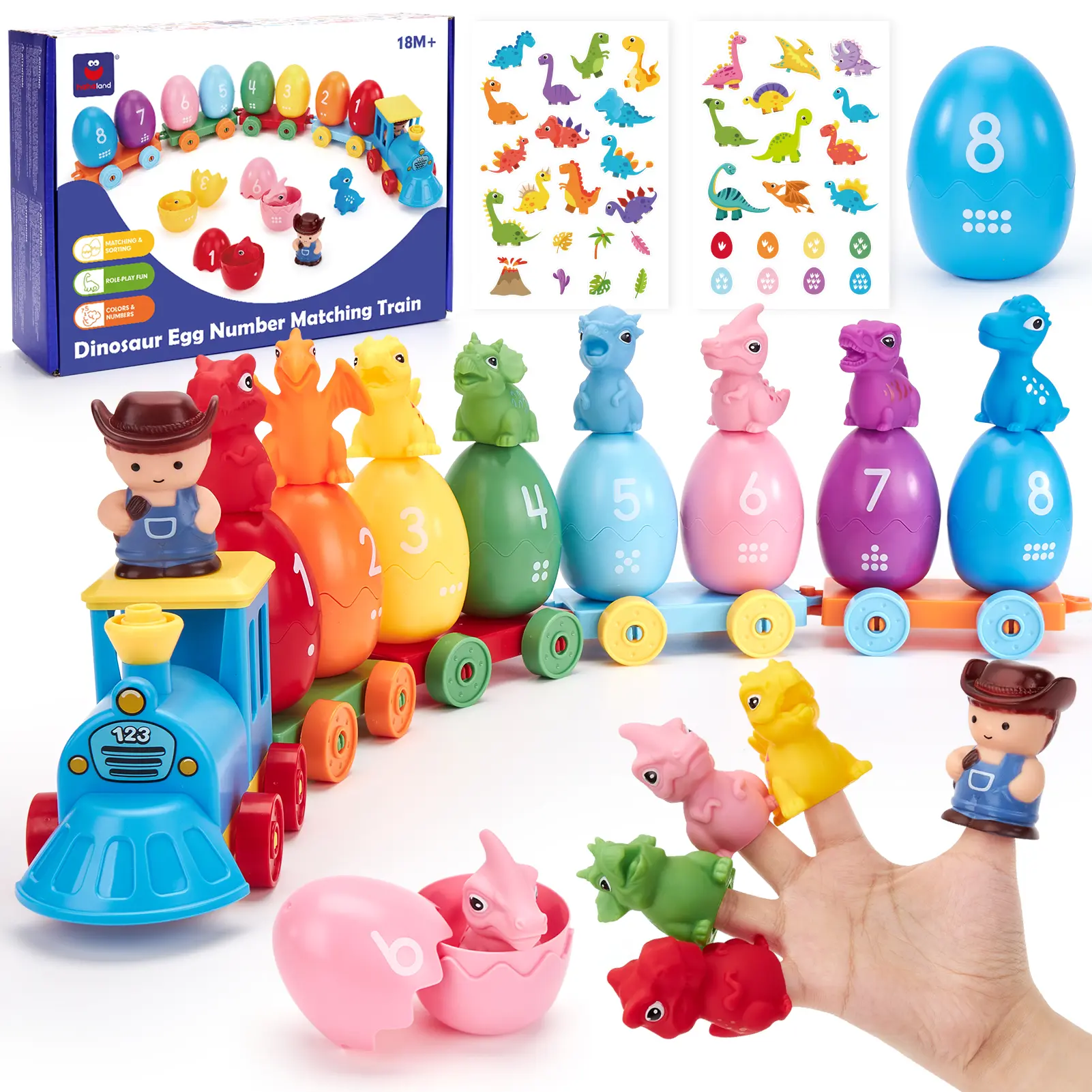 Toddler Counting Matching & Sorting Activity Montessori Farm Train Set with Farm Animals Finger Puppets Keys to Lock and Unlock Barn Birthday Gift for Boys Girls 1-3Year Old Busy Board Magnetic Building Blocks