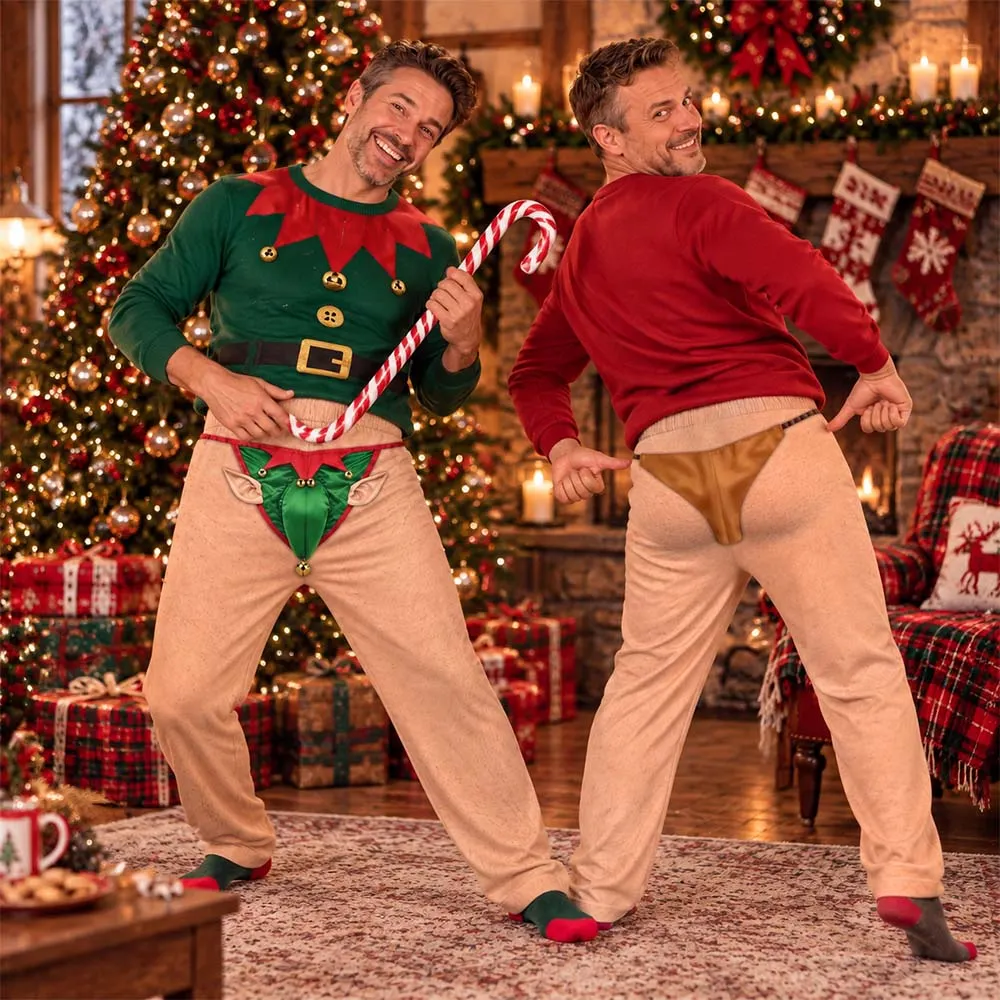 Soft Polyester Festive Print Style Pajama Pants, Christmas Gag Gift
