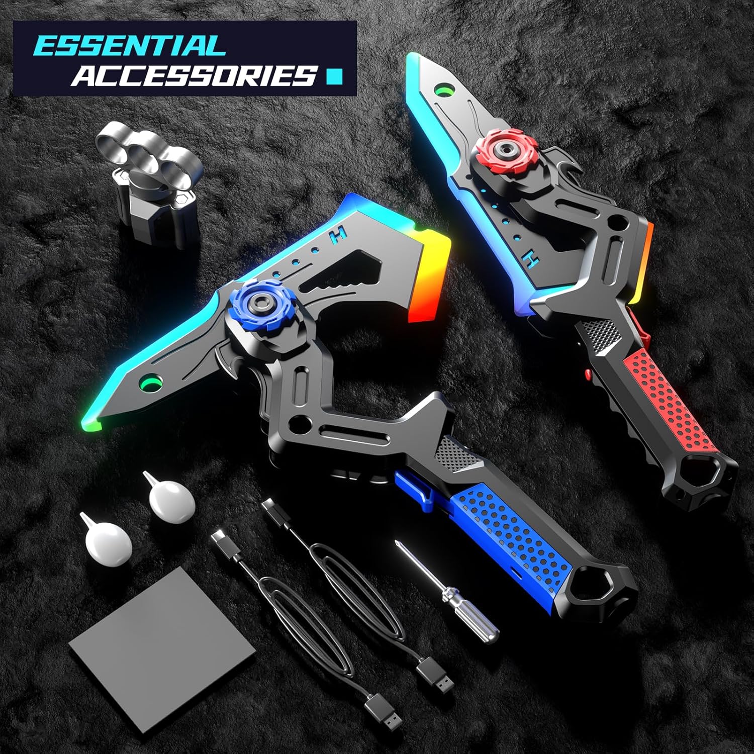 2 Pack Transforming Light Up Swords for Kids, Rechargeable LED Glowing Sword & Axe Toys with Mist Spray & Sound, Connectable Double-Bladed Weapons, Halloween Costume Cosplay Accessories for Boys 8-12