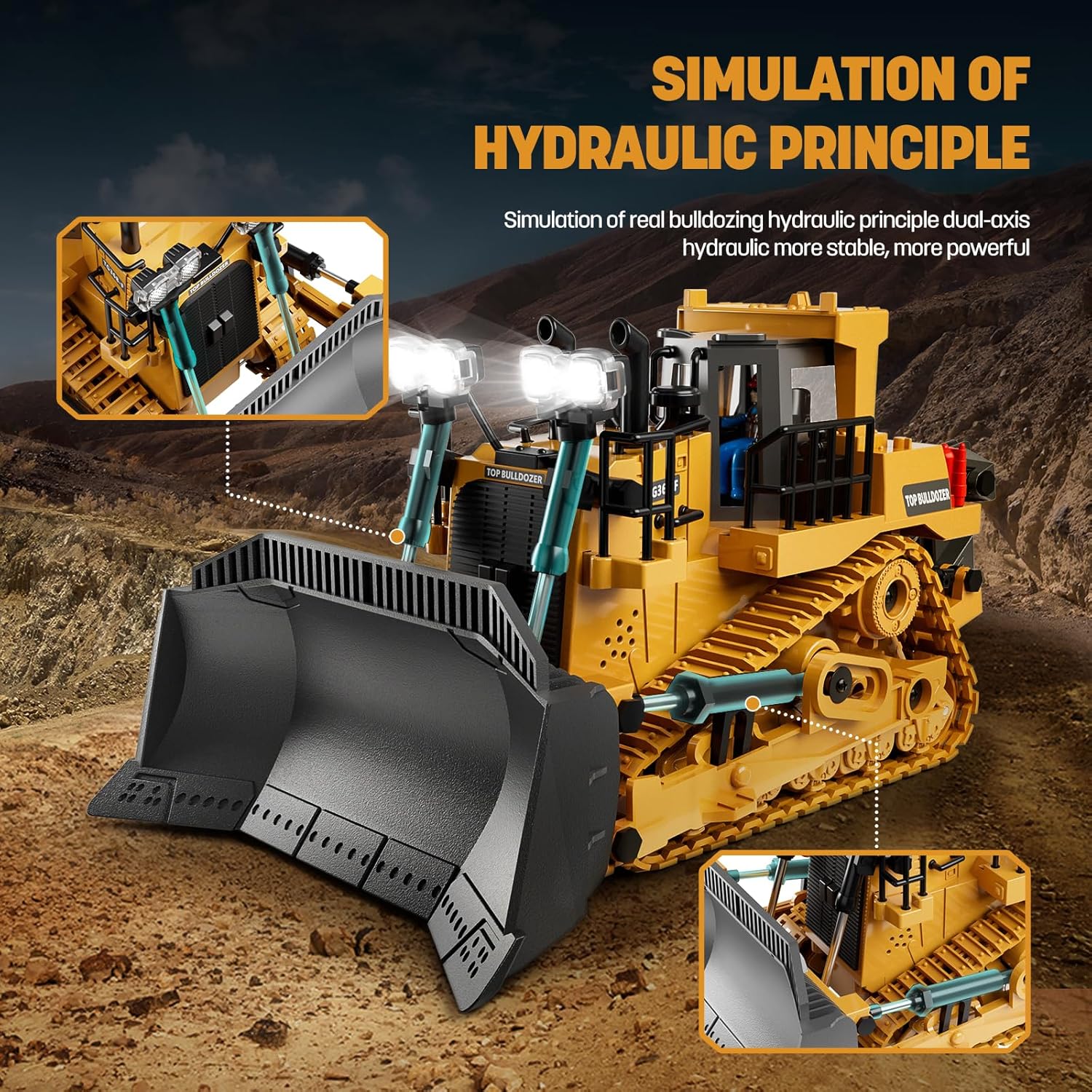 Metal RC Bulldozer Toy for Kids | 9-Channel Remote Control Track-Type Tractor with Lights & Sounds, Realistic Construction Vehicle Toy for Boys Ages 3-12, Rechargeable Gift for Birthday 2026
