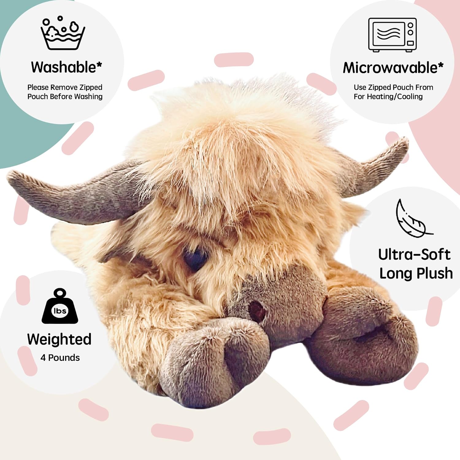 Pounds Highland Cow Weighted Stuffed Animals with Unscented Microwavable Heating Pad, Cute Coolable Heatable Weighted Plush Warm Gift for Kids & Adults