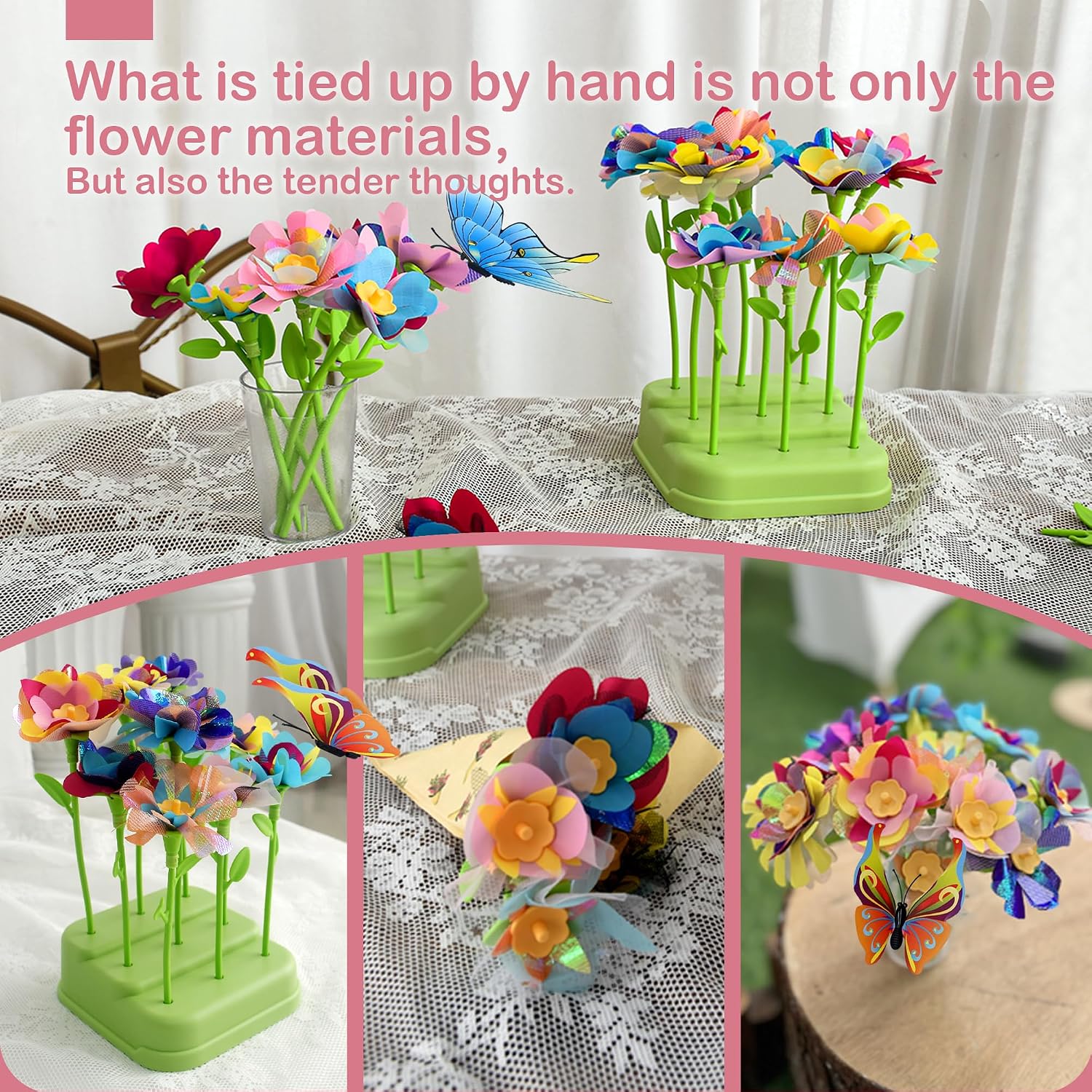 DIY Fabric Flower Bouquets Toys -Arts & Crafts Flower Making Kit for Kids Girls, Educational Activity Toys for Girls Boys