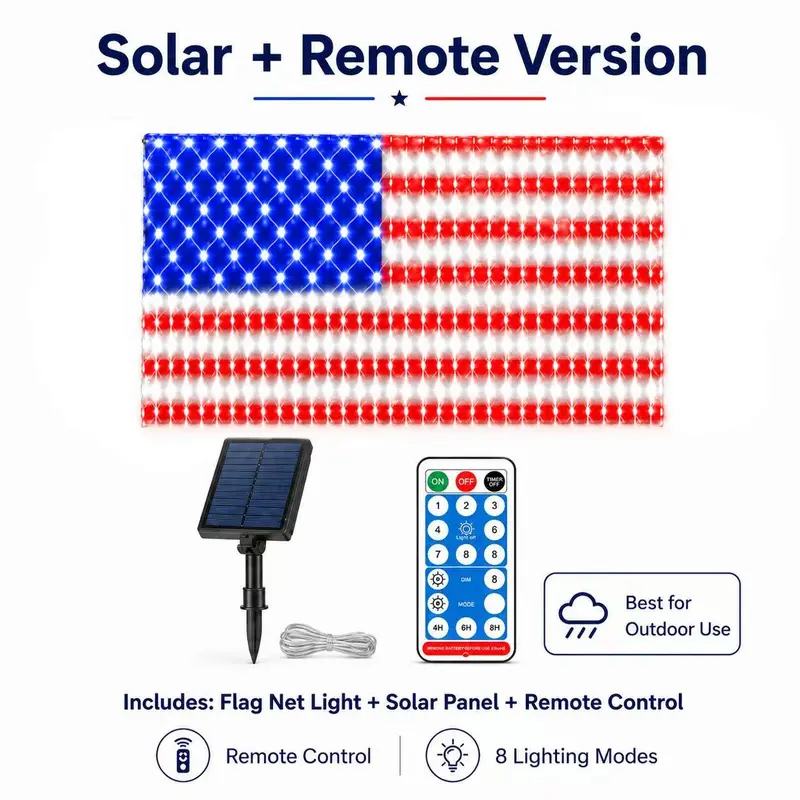 Solar American Flag Lights Outdoor American Flag Net Lights 6.5ft x 3.28ft Super Bright,Memorial Day Decorations of The United States for Independence/National/Memorial Day,July 4th Waterproof solar lights outdoor