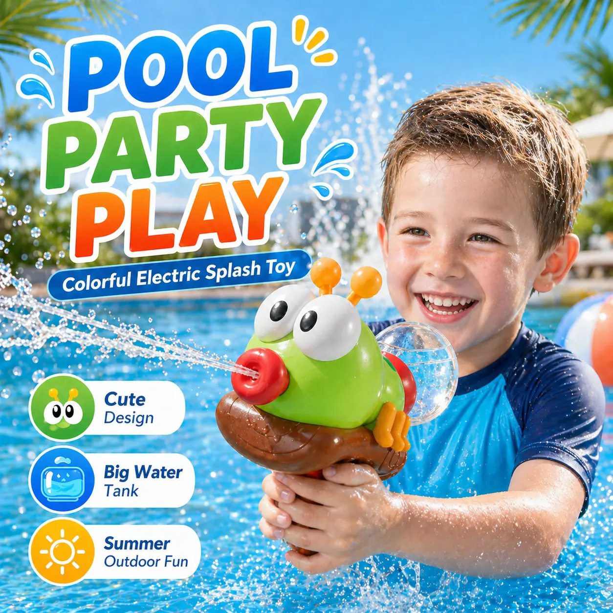 Electric Water Blaster Toy for Kids, Summer Water Blaster Pool Toy with Cute Animal Design, One-Touch Spray Splash Toy for Beach Backyard Outdoor Play Boys Girls