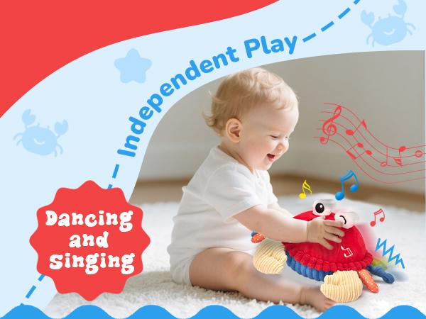 Hahaland Musical Crab Plush Toy - 48 Songs & Repeat What You Say - Crawling Musical Dancing Walking Bouncing Moving Bouncing Talking Learning Crab-Sensory Toddler Toys for Birthday Tummy Time Toy 0-3 Months/6-12 Months,Mothersdaygift/newborngift