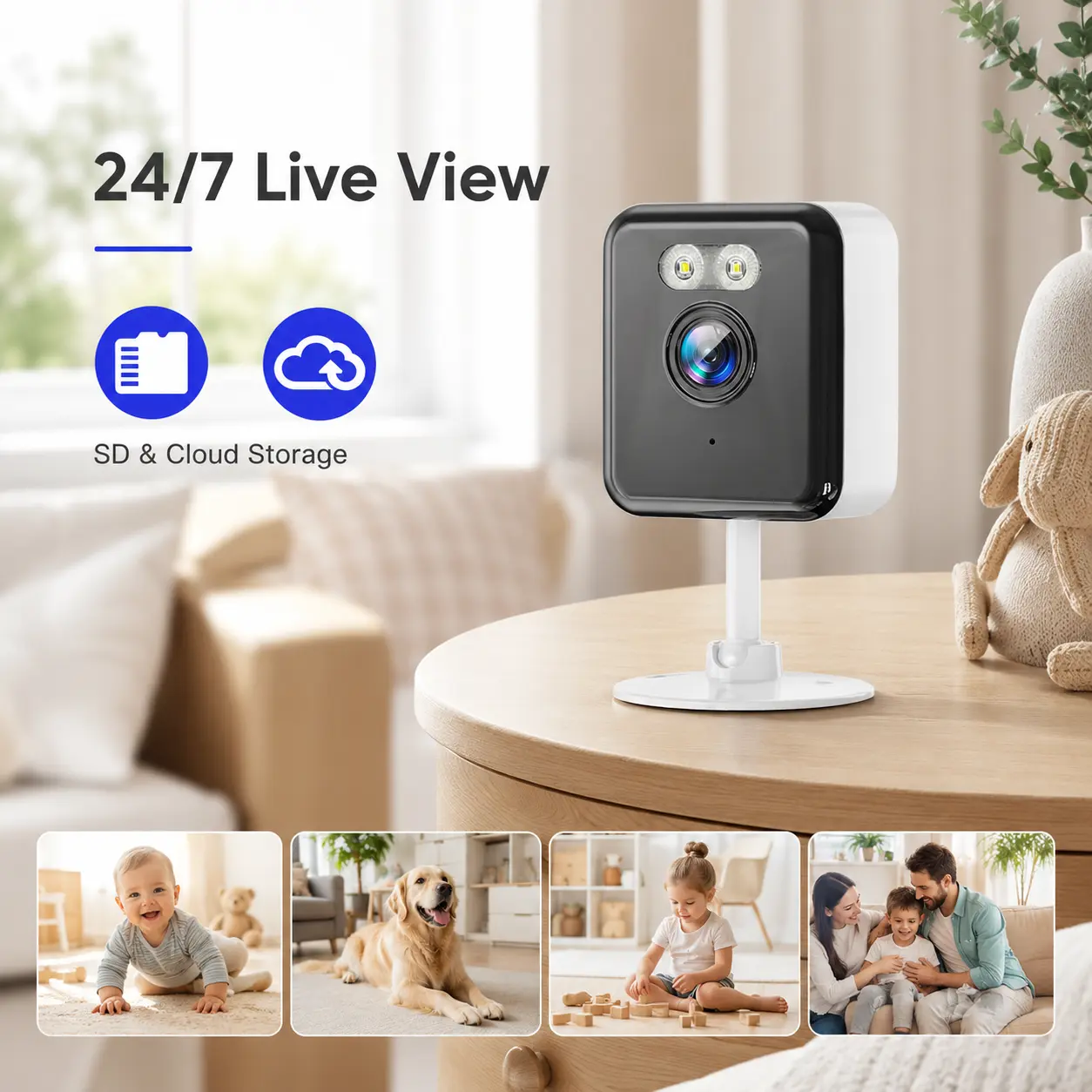 Indoor Pet Camera, 1080P HD WiFi Security Camera for Dogs Cats Baby Monitor, Full-Color Night Vision, Motion Detection Alerts, Two-Way Audio, App Control Home Camera