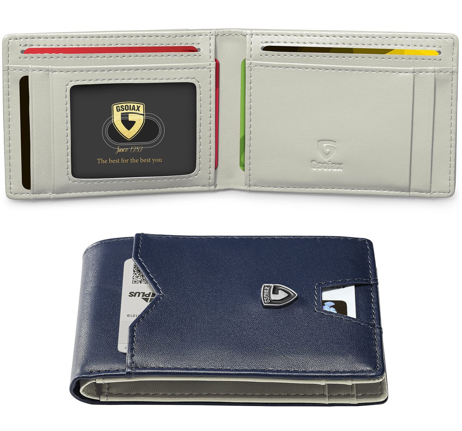 Men's Slim Leather RFID Blocking Wallet - Minimalist Carbon Fiber Bifold