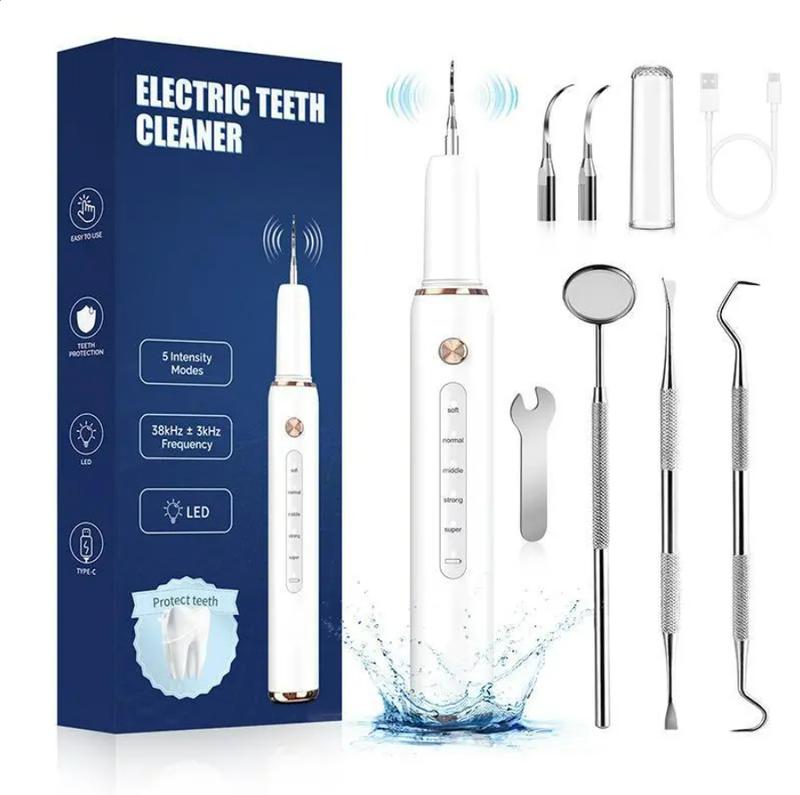 Rechargeable Electric Teeth Cleaning Tool with Replacement Heads & Manual Auxiliary Cleaning Tools, Oral Irrigator for Home Use, Tartar Remover for Teeth,Remover Teeth Cleaning Kit