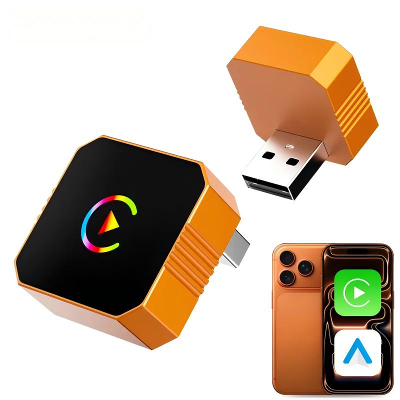 Mini Orange Blue Silver Cube Pro  3.0 Wireless CarPlay & Android Auto Adapter 2026– Plug & Play, Fast Auto-Reconnect