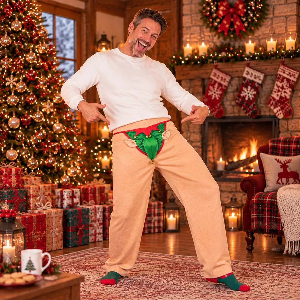 Soft Polyester Festive Print Style Pajama Pants, Christmas Gag Gift