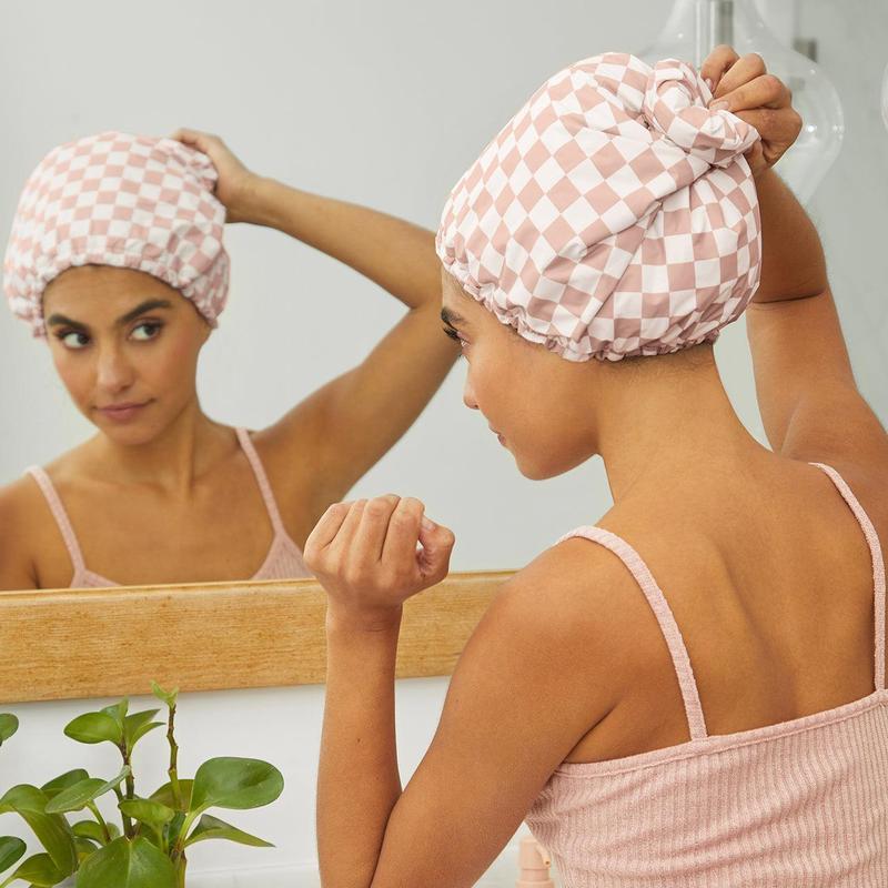 Luxury Shower Caps for Women Reusable Waterproof - Flexi Satin Lined, Quick-dry, Adjustable, Hair Cap for Long & Short Hair - Terracotta