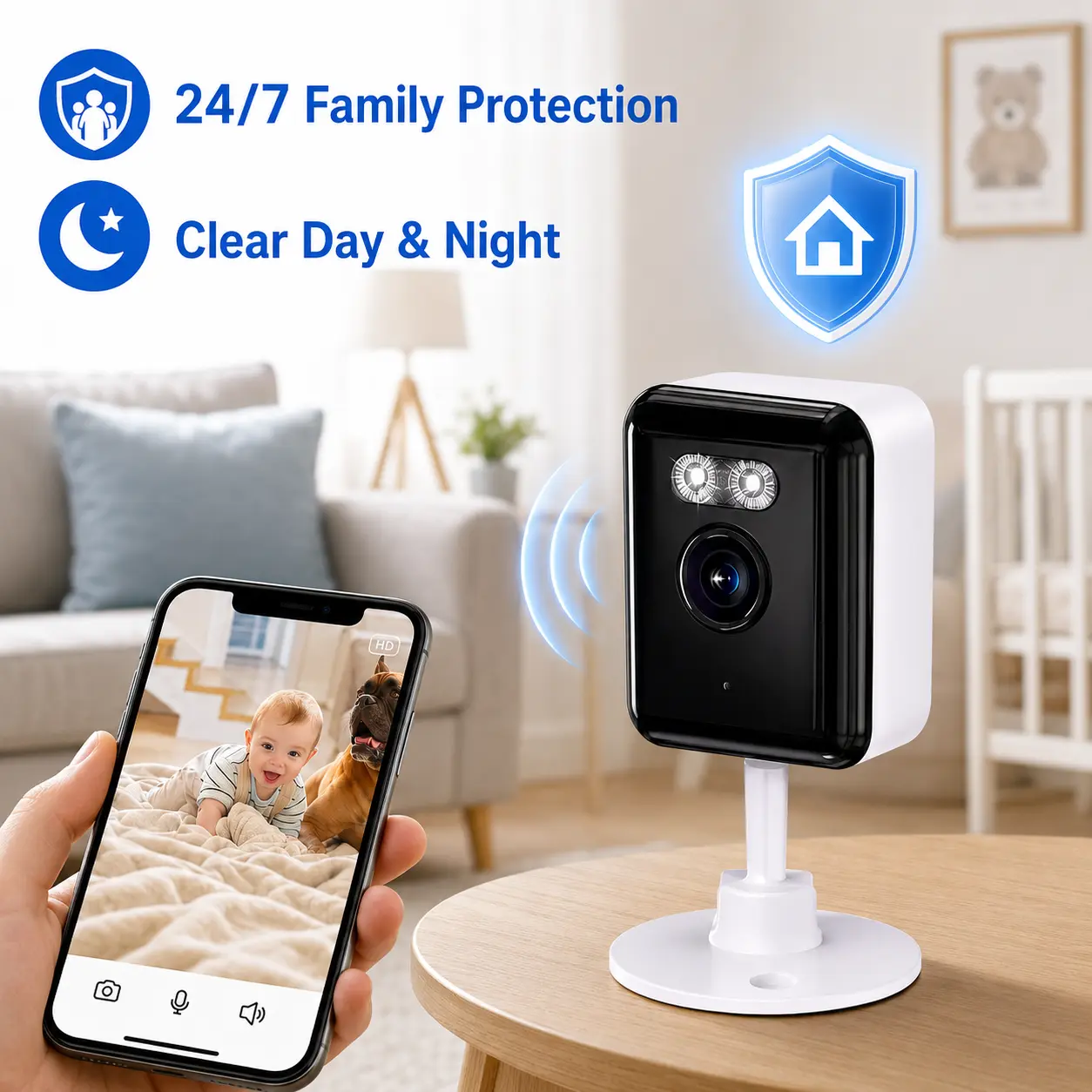 Indoor Pet Camera, 1080P HD WiFi Security Camera for Dogs Cats Baby Monitor, Full-Color Night Vision, Motion Detection Alerts, Two-Way Audio, App Control Home Camera