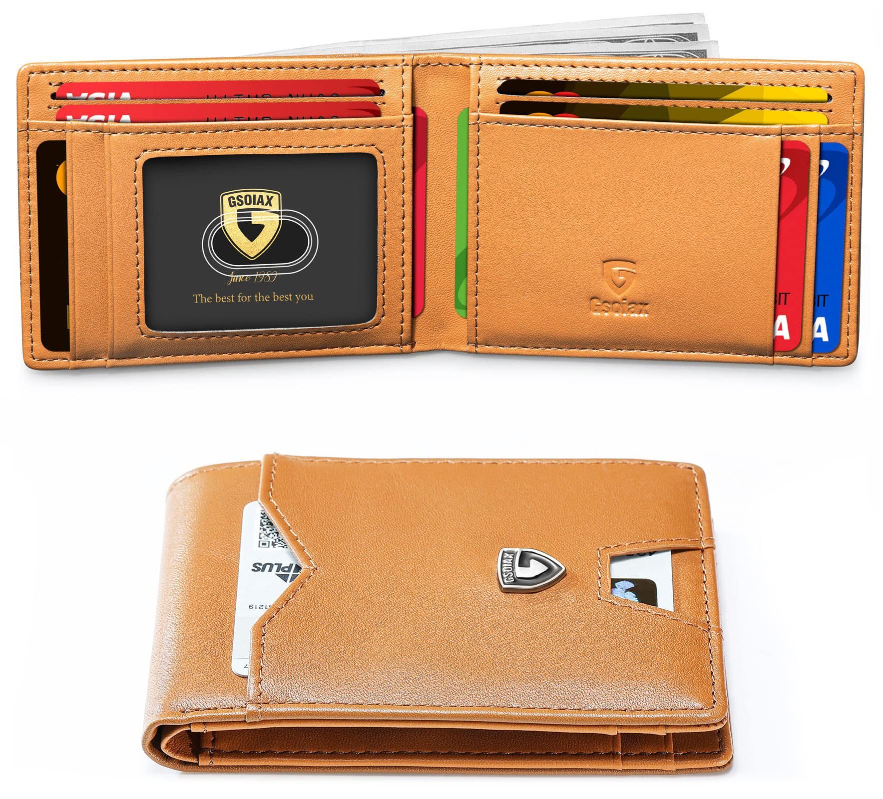 Men's Slim Leather RFID Blocking Wallet - Minimalist Carbon Fiber Bifold