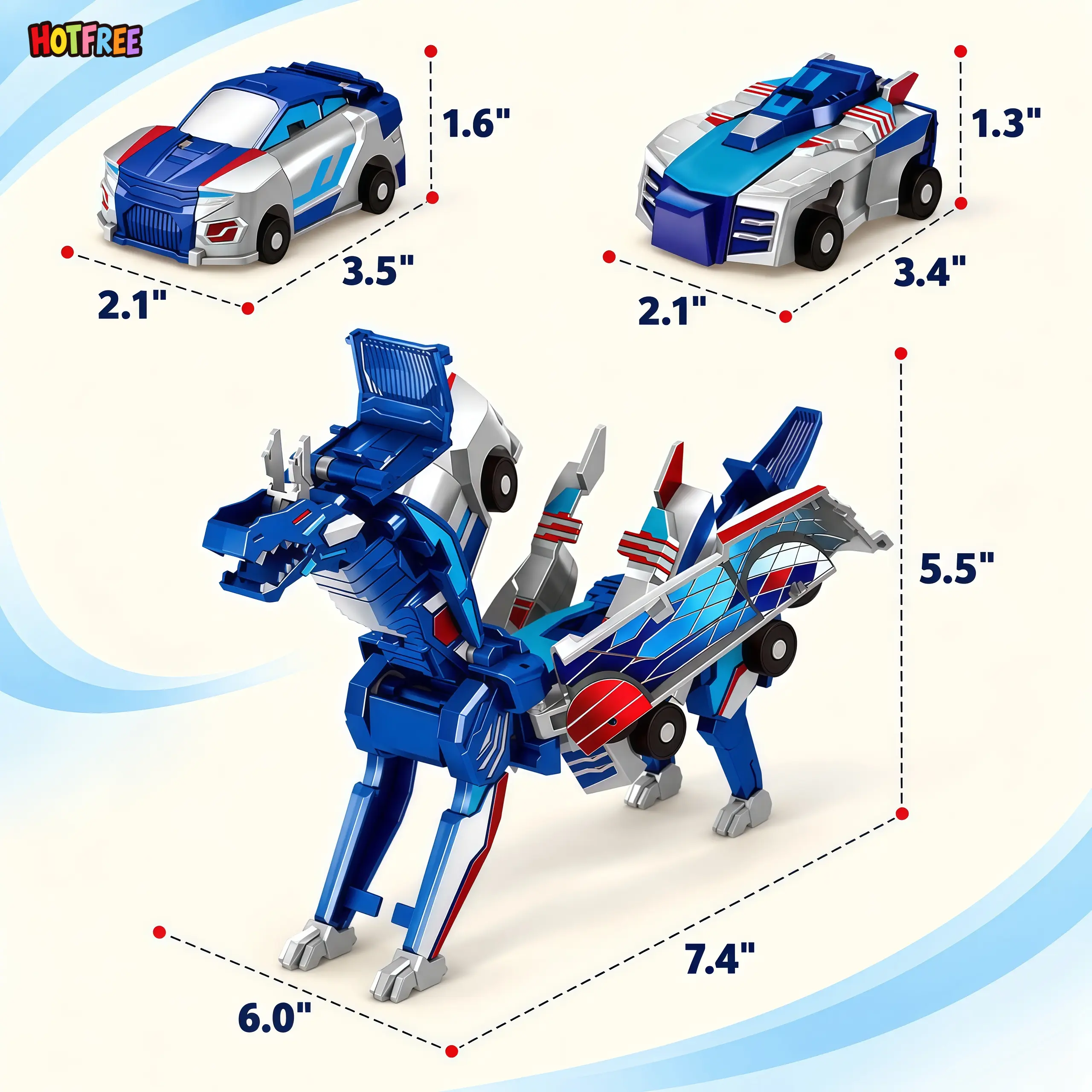 Magnetic Dinosaur Transformer Car Toy, 2-in-1 Magnetic Cars That Transform into Flying Dragon Deer and Unicorn, Automatic Collision Transforming Toy, Fun STEM Toy