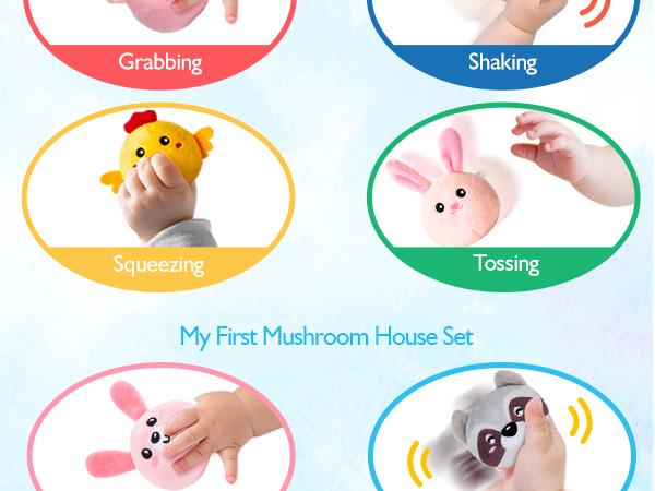hahaland Surprise Barn with Stuffed Farm Animals/Bunny Mushroom:Rattle, Crinkle Paper, Mirror - Montessori Developmental toddler  Toys,Farm Plush Toys for Babies Travel Toy,For 0-3 Months/6-12  Months gift Playpen Nursery