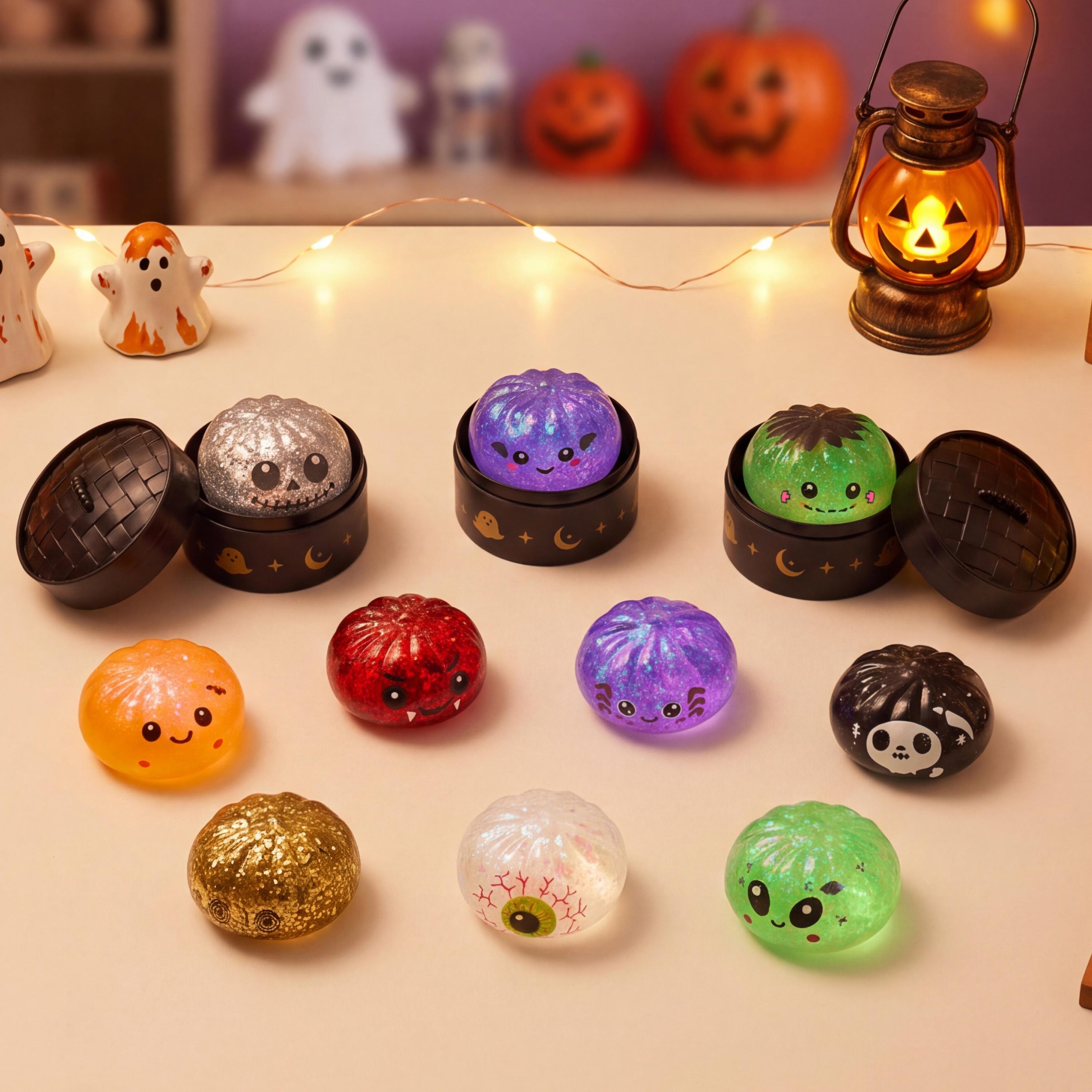 Halloween Dumpling Stress Relief Toys, 1pcs/3pcs/6pcs/8pcs/12pcs with Steamer Storage Boxes,Slow‑rebound maltose squishy toys, ideal for Halloween party gifts, featuring grimace pumpkin and little devil designs,12pcs Mini Dumpling(5cm) Halloween Dumpling Stress Relief Toys, 1pcs/3pcs/6pcs/8pcs/12pcs with Steamer Storage Boxes,Slow‑rebound maltose squishy toys, ideal for Halloween party gifts, featuring grimace pumpkin and little devil designs,12pcs Mini Dumpling(5cm)