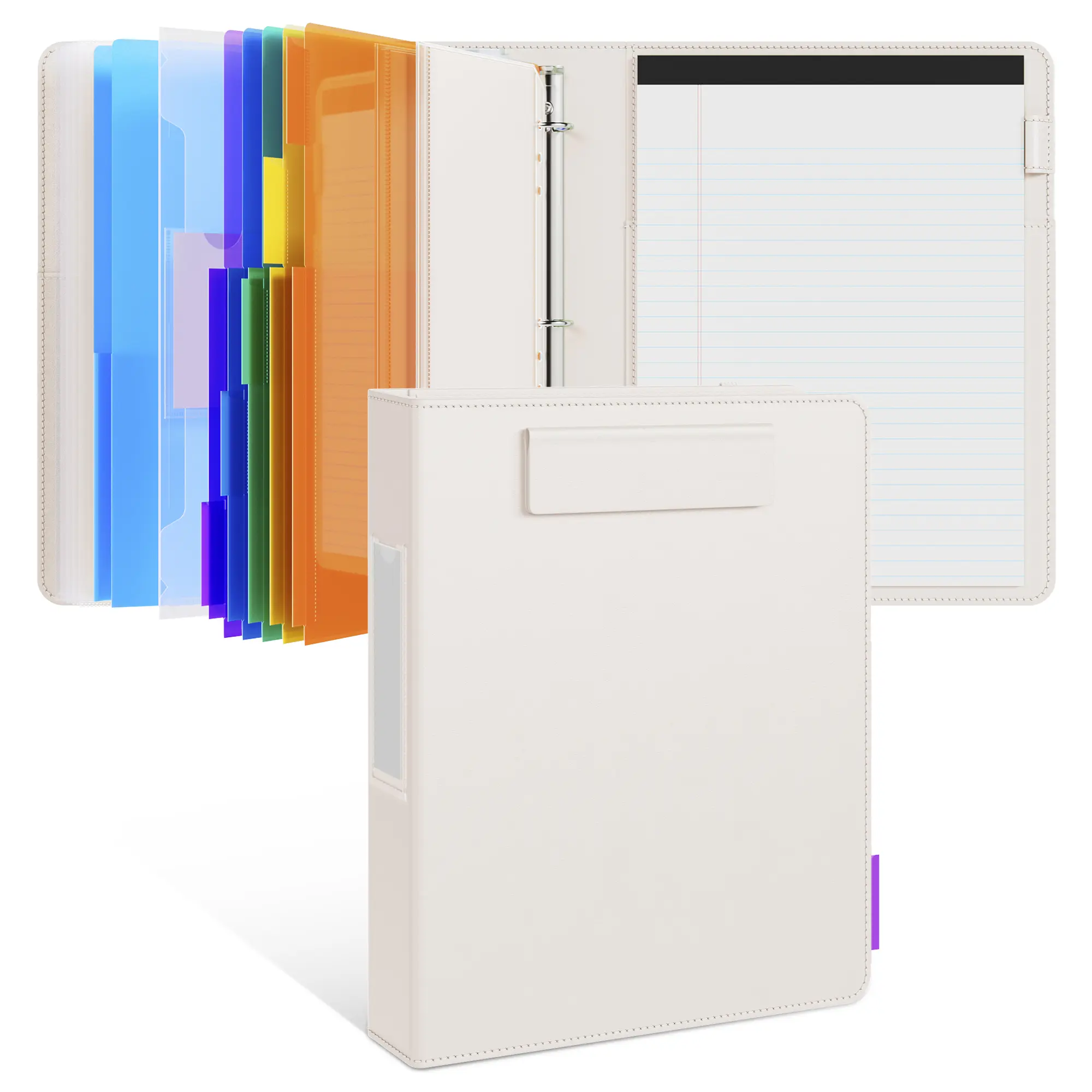 PU Leather 3-Ring Binder Clipboard with Storage & Magnetic Clip