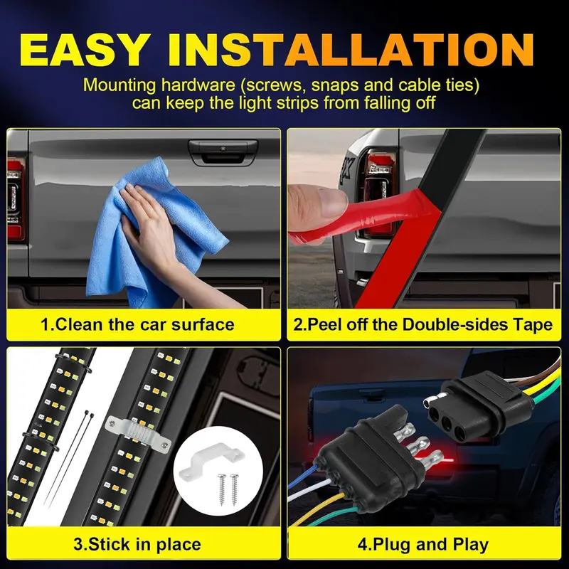 Upgrade Triple Row Tailgate Light Bar Waterproof LED Sequential Brake, Reverse & Turn Signal, Waterproof Plug & Play Truck ,Summer Vibe