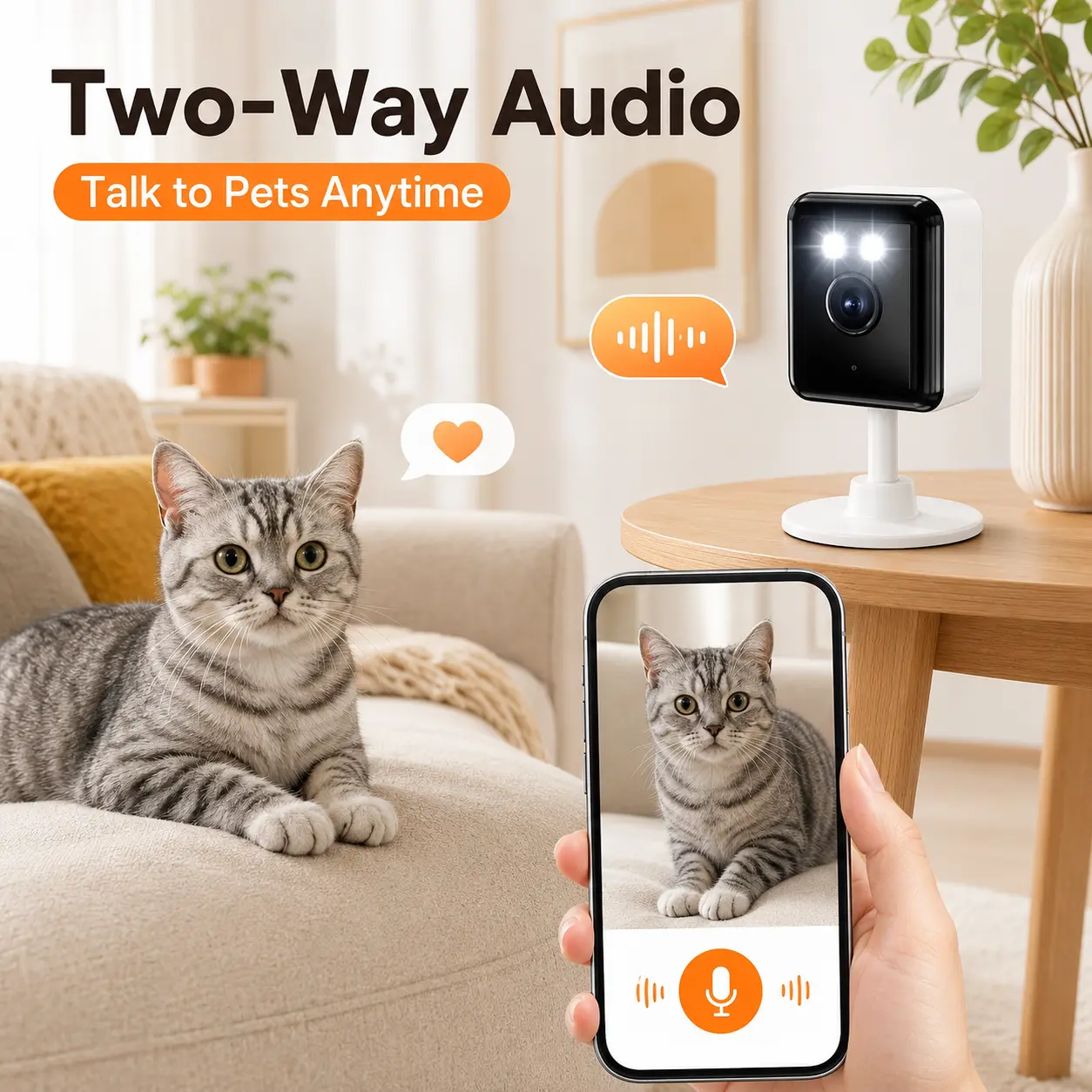 Indoor Pet Camera, 1080P HD WiFi Security Camera for Dogs Cats Baby Monitor, Full-Color Night Vision, Motion Detection Alerts, Two-Way Audio, App Control Home Camera