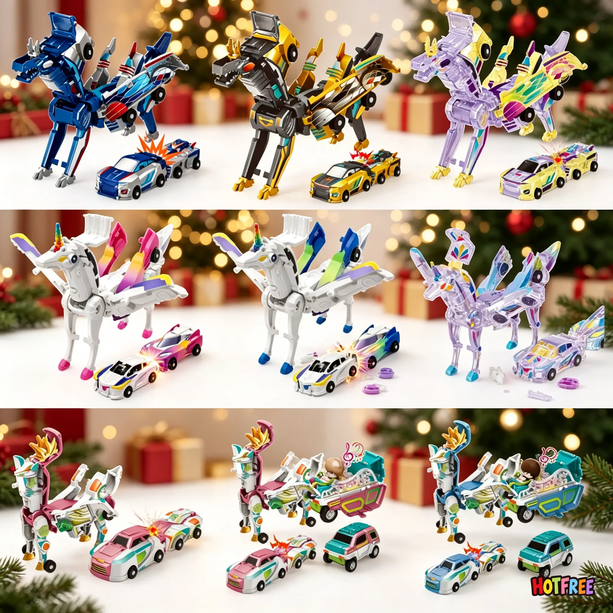 Magnetic Dinosaur Transformer Car Toy, 2-in-1 Magnetic Cars That Transform into Flying Dragon Deer and Unicorn, Automatic Collision Transforming Toy, Fun STEM Toy