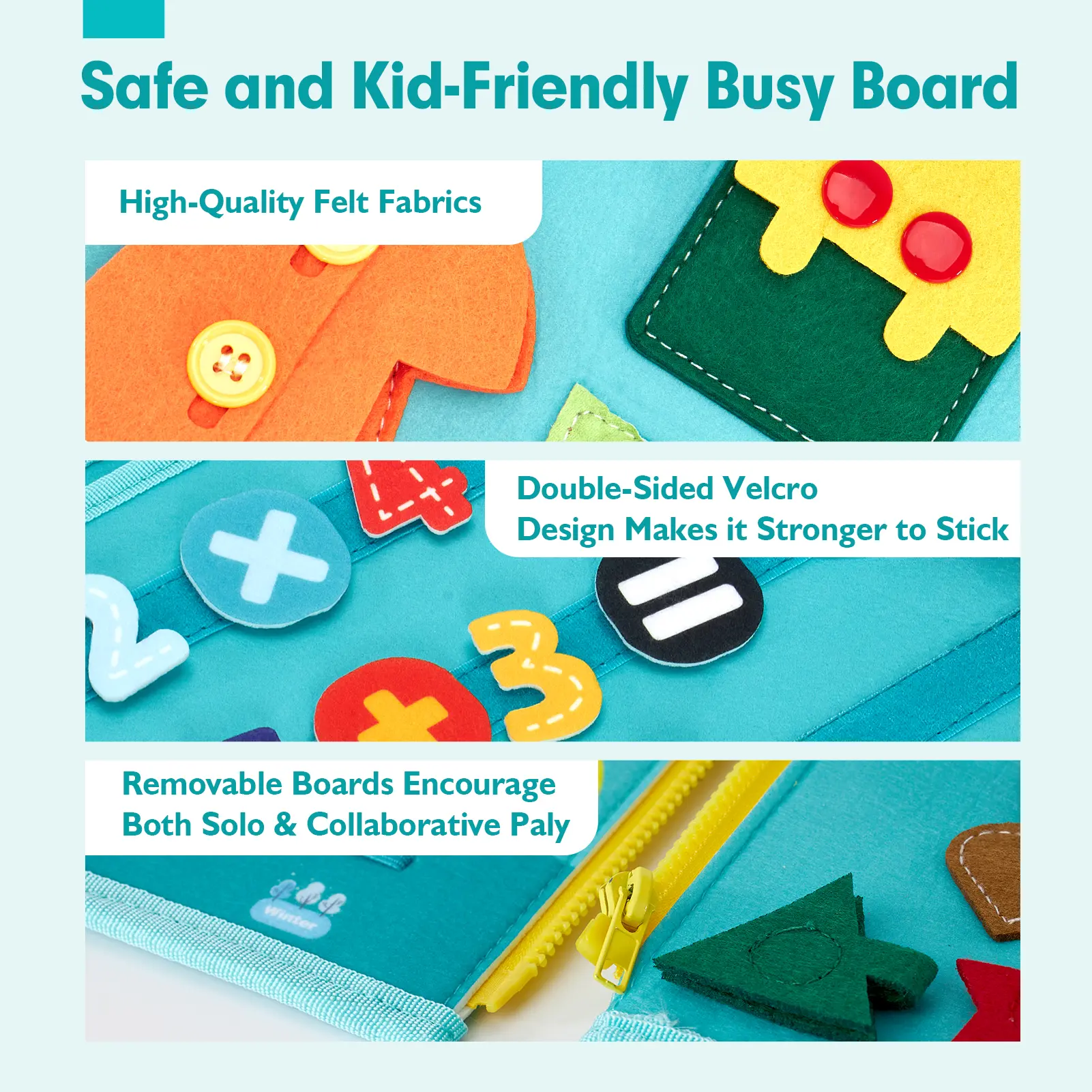  Preschool Busy Board, Unisex Montessori Felt Fabric Toy for Toddlers, Learning Activities for Fine Motor Skills, Portable Travel Book with Carry Handle, Carry Handle Makes Travel Play Easy