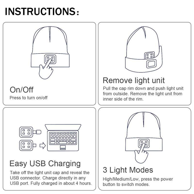 Unisex Hat with Light, USB Rechargeable Hands Free Headlamp LED Beanie, Winter Gifts for Men Dad Father Husband Him