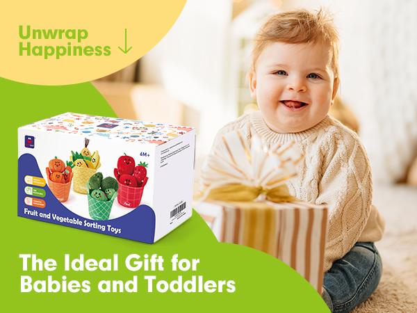 Hahaland 16Pcs My First Fruit Vegetable Color Sorting Play Food-Crinkle,Rattle,preschool Toy,Baby Toys 6-12 Months Montessori learning Toys for 1 Year Old Boy Girl Gifts,Mothersdaygift/Newborngift,summervibes