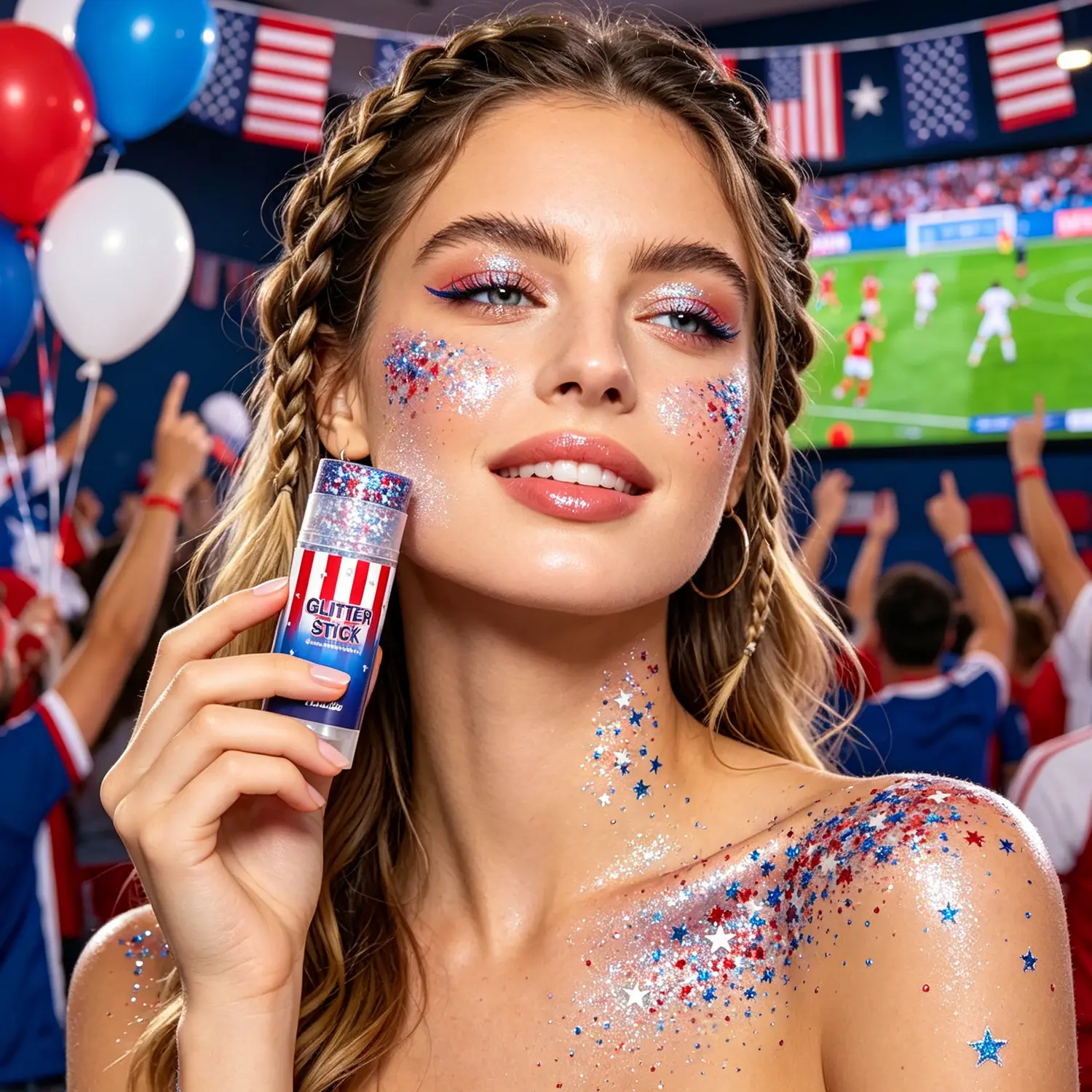 Self-Adhesive Glitter Stick | Red White & Blue Patriotic Body Makeup | 4th of July Independence Day Sparkle | Summer Vibes Festival Party Glitter | Waterproof Long-Lasting Shine for Sports Games & Holiday Gifts,summerwins